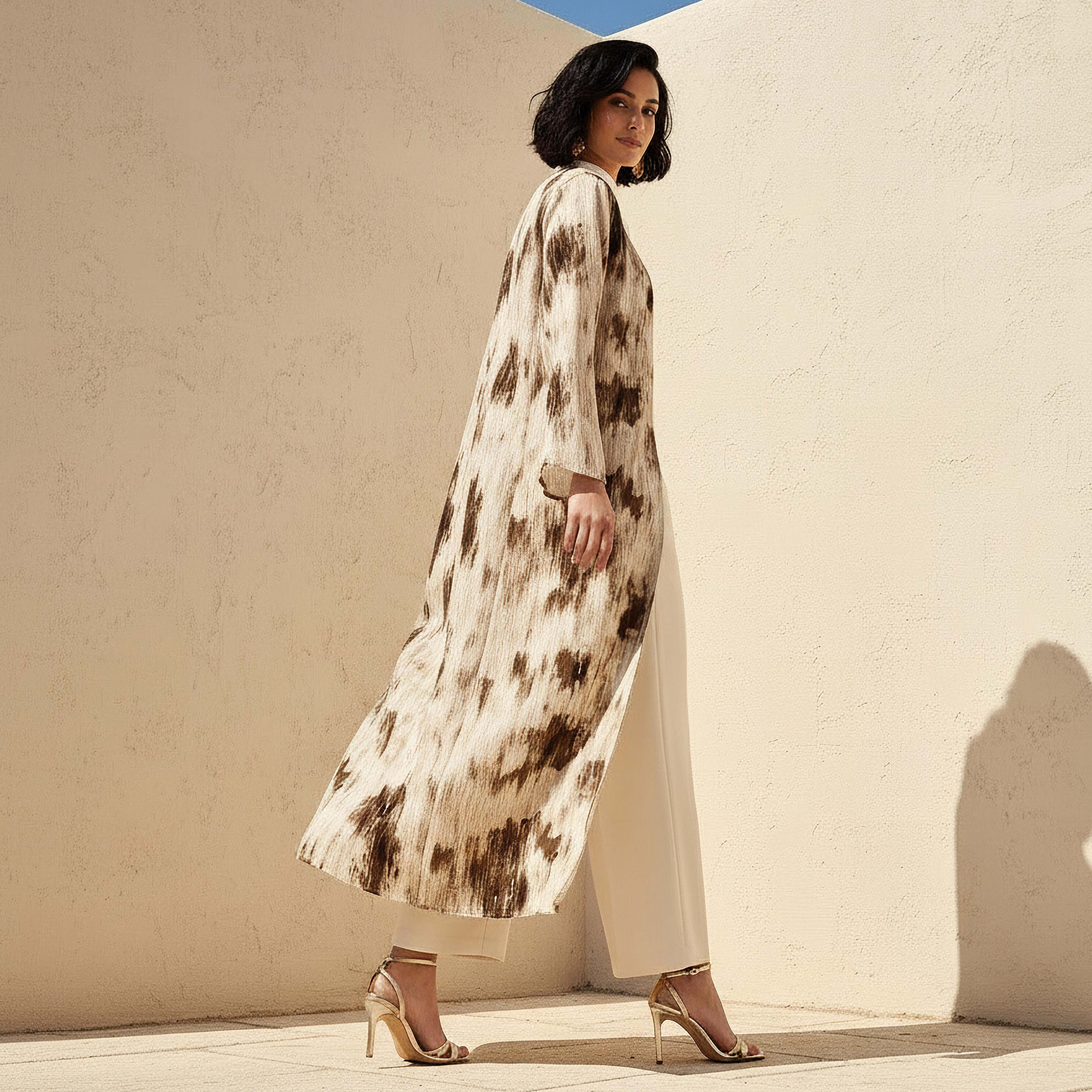 Regular Fit Kimono Abaya Shrug with Print-women-arabicclothing-abayas-image-1