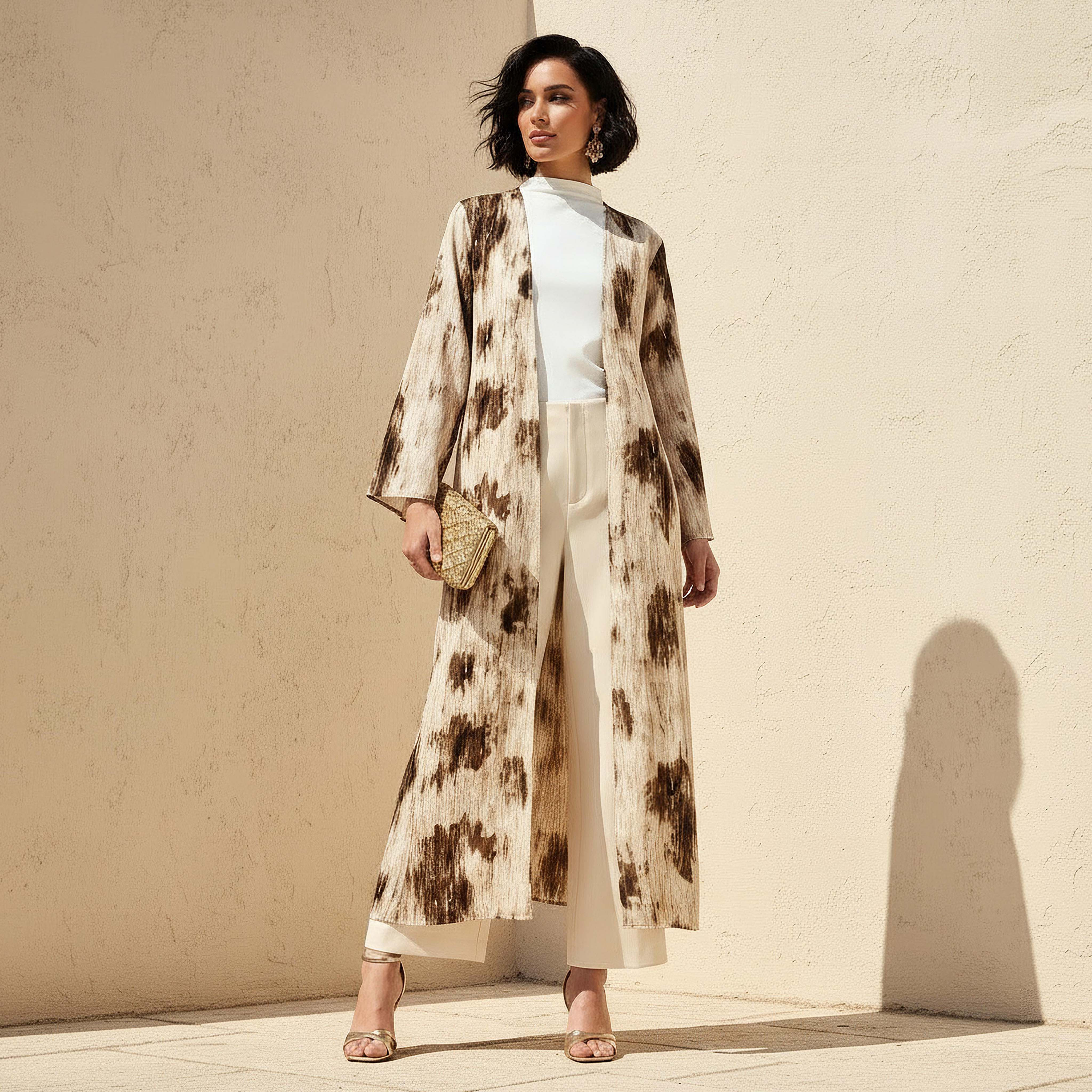 Regular Fit Kimono Abaya Shrug with Print-women-arabicclothing-abayas-image-2