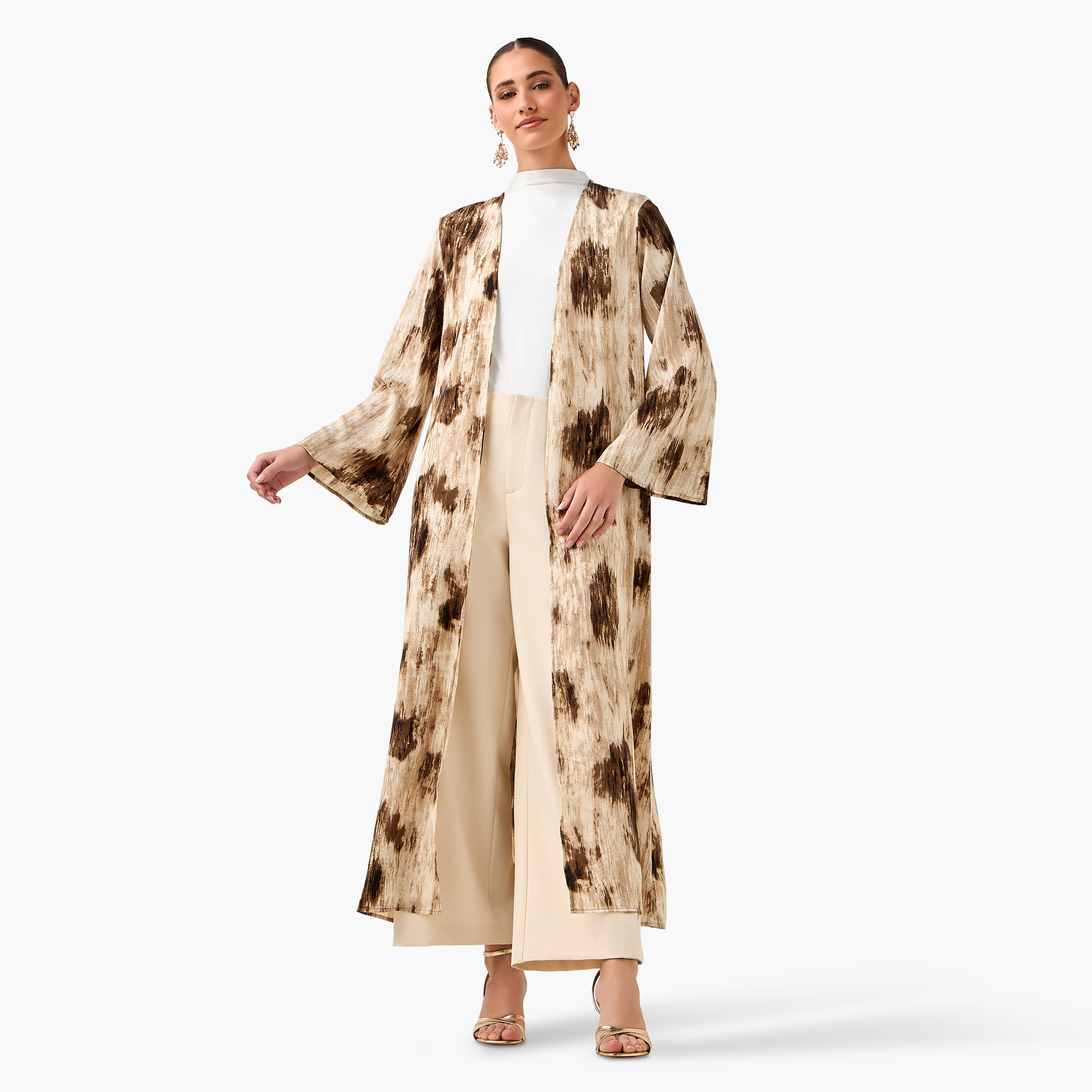 Regular Fit Kimono Abaya Shrug with Print-women-arabicclothing-abayas-image-4