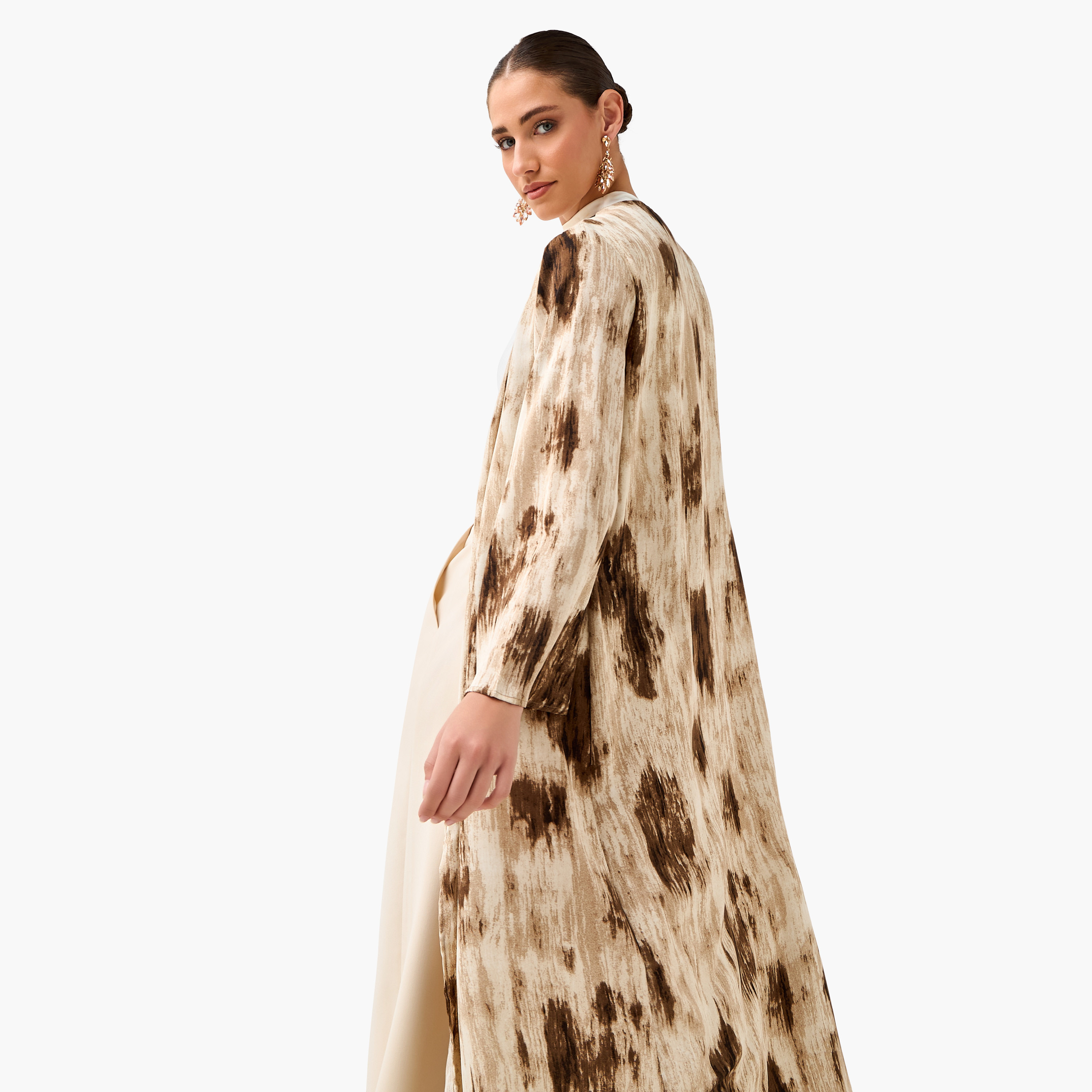 Regular Fit Kimono Abaya Shrug with Print-women-arabicclothing-abayas-image-7