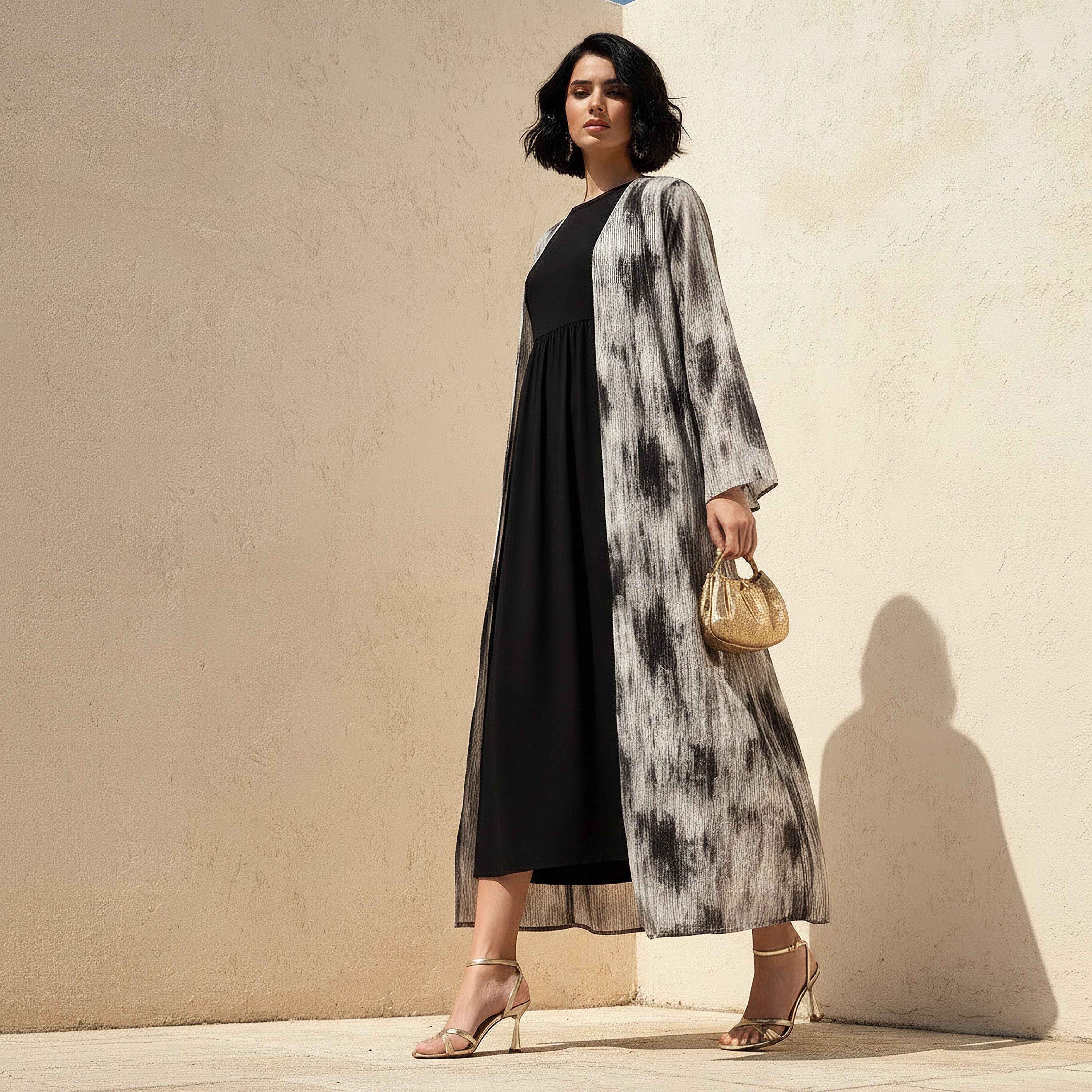 Regular Fit Kimono Abaya Shrug with Print-women-arabicclothing-abayas-image-2