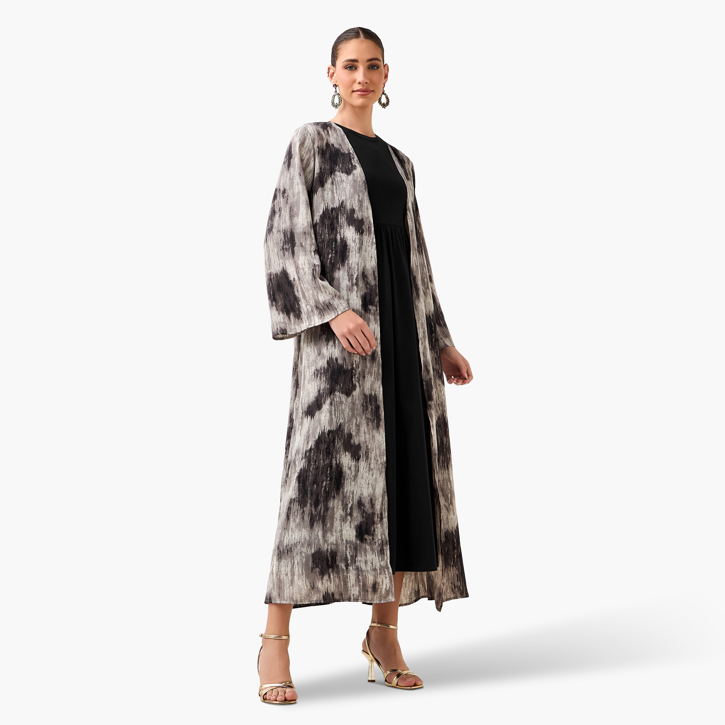 Regular Fit Kimono Abaya Shrug with Print-women-arabicclothing-abayas-image-3