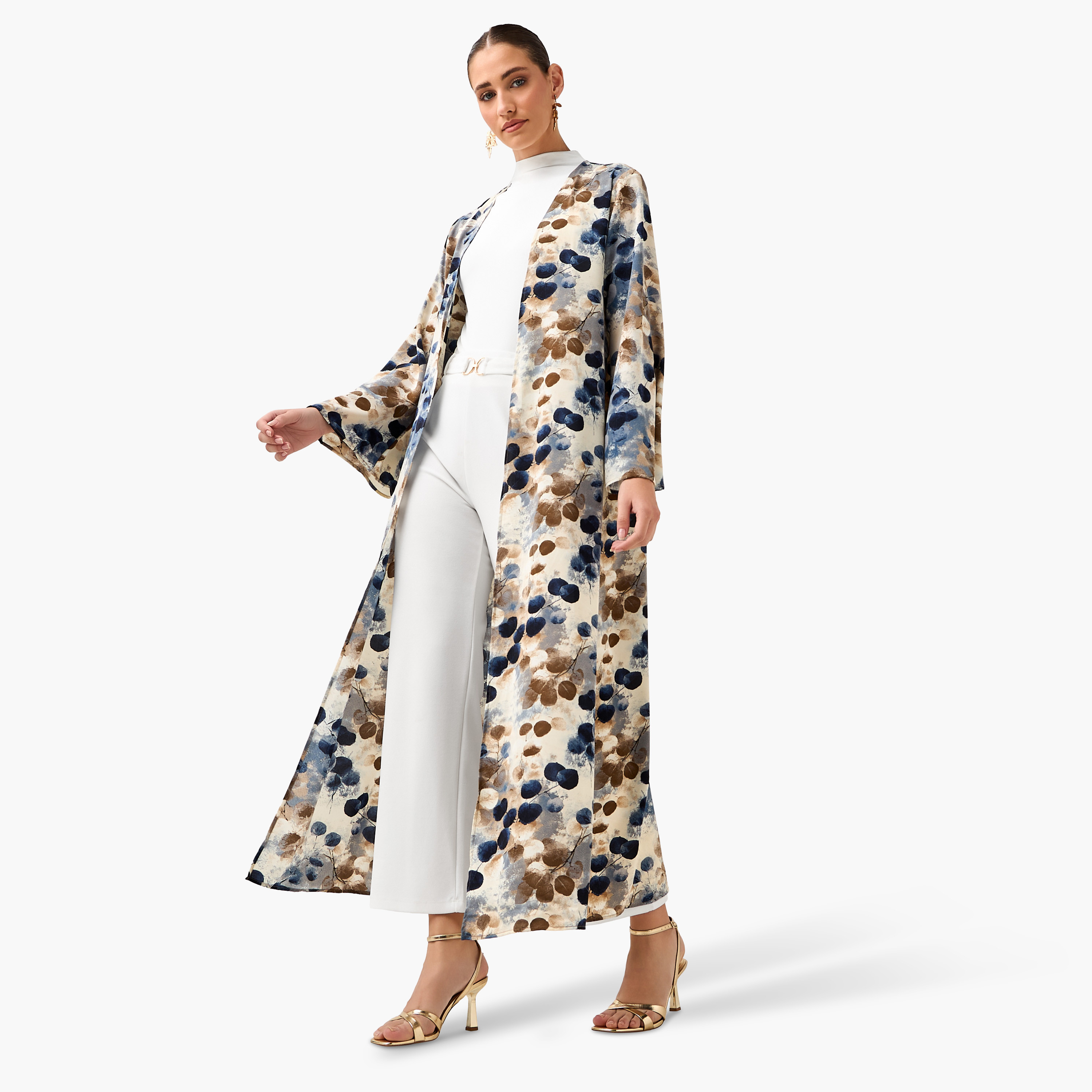 Regular Fit Kimono Abaya Shrug with Print-women-arabicclothing-abayas-image-3