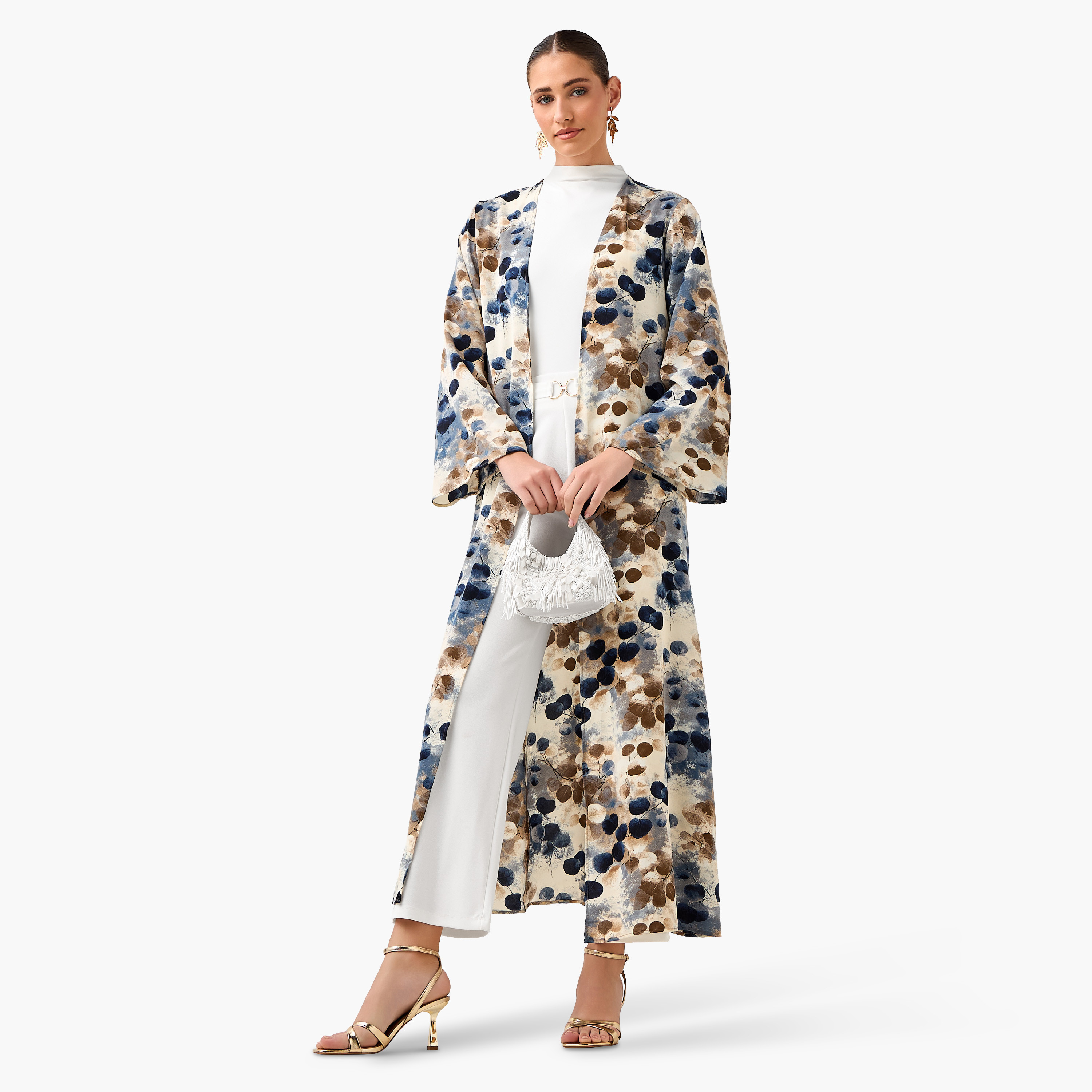 Regular Fit Kimono Abaya Shrug with Print-women-arabicclothing-abayas-image-4