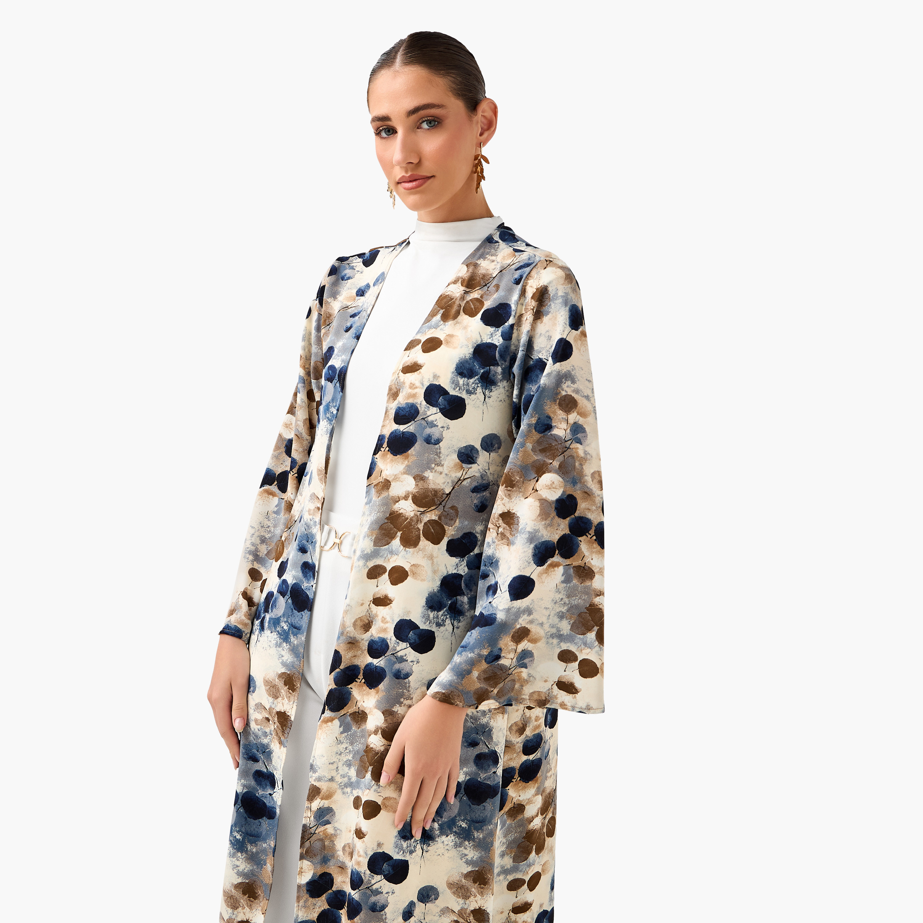 Regular Fit Kimono Abaya Shrug with Print-women-arabicclothing-abayas-image-6