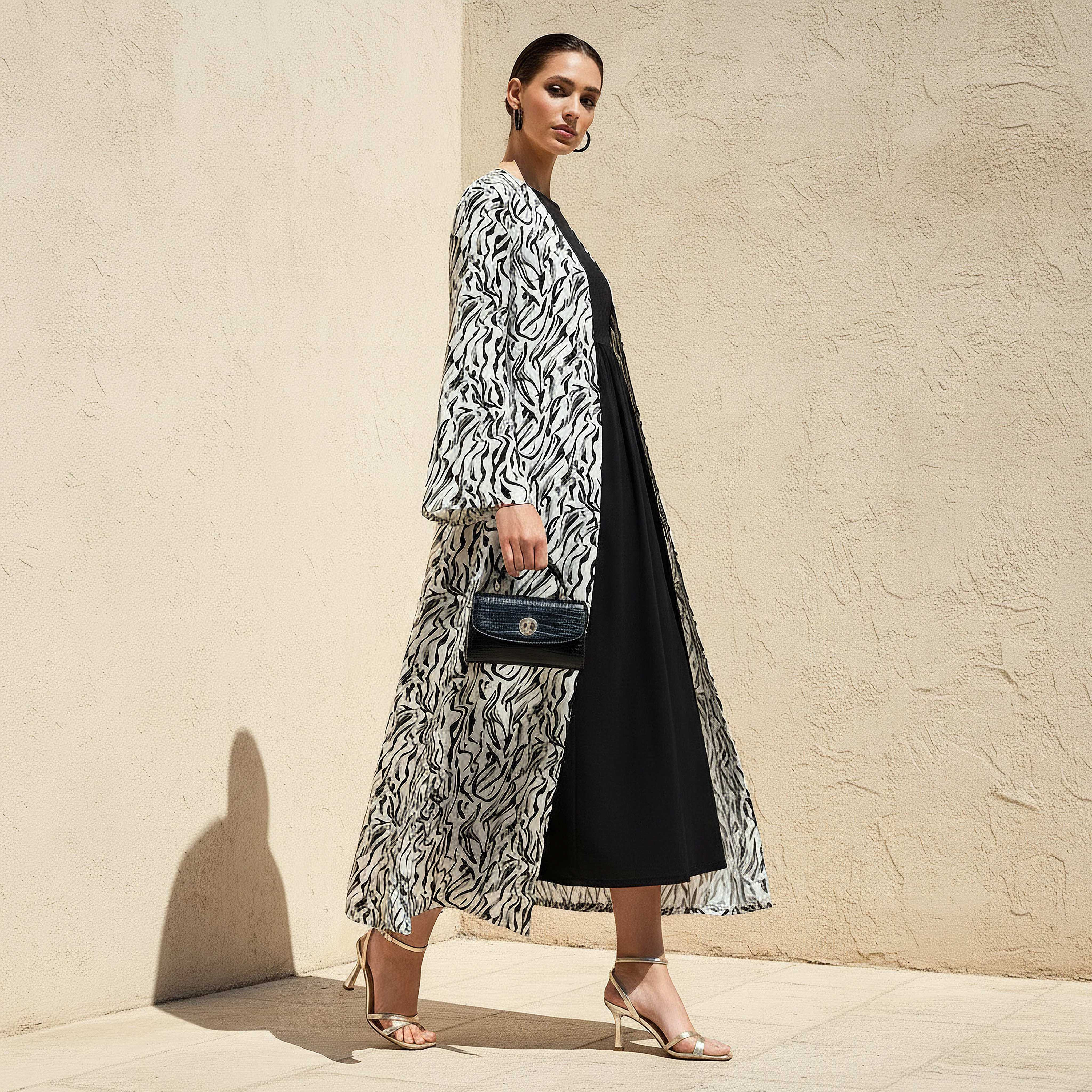 Regular Fit Kimono Abaya Shrug with Print-women-arabicclothing-abayas-image-1