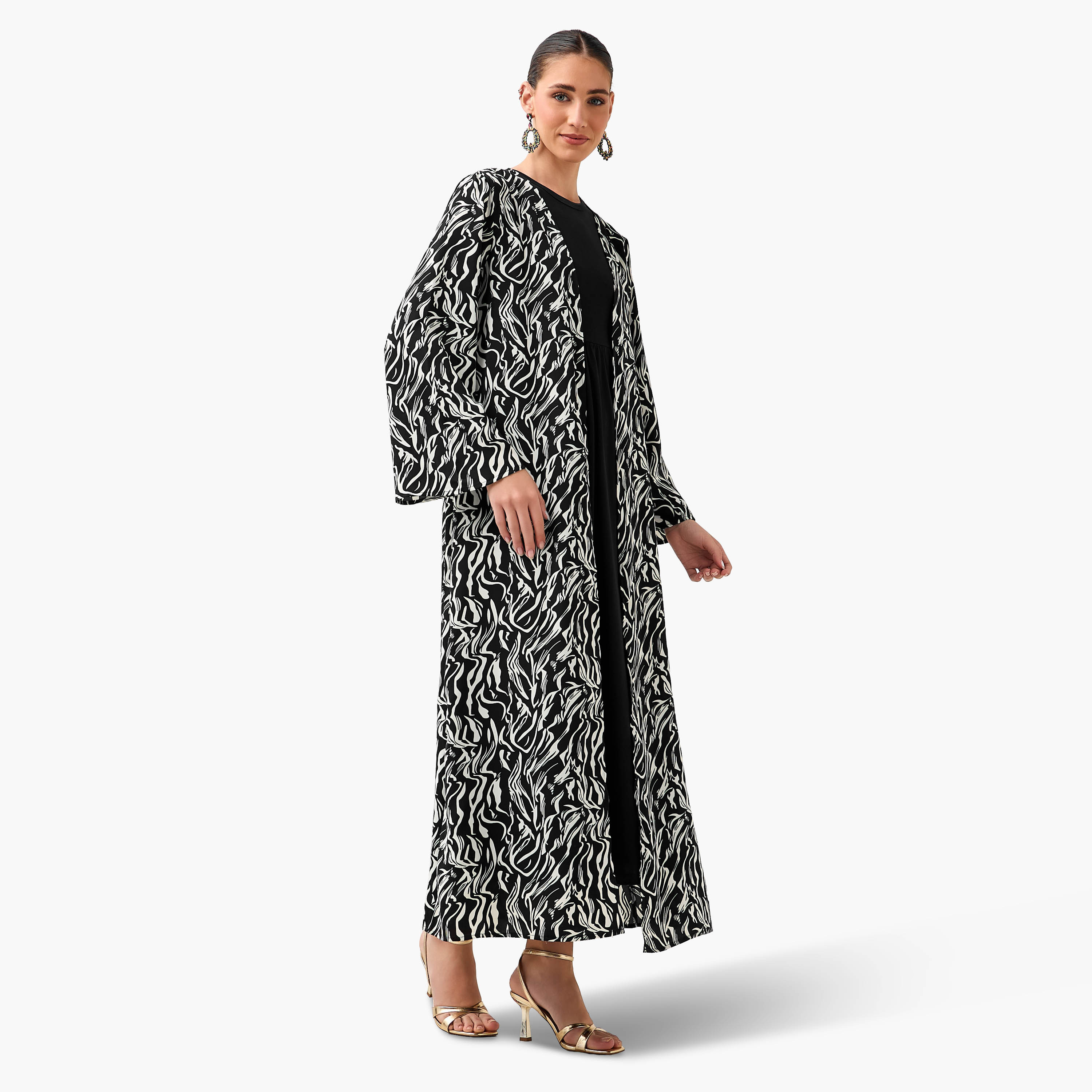 Regular Fit Kimono Abaya Shrug with Print-women-arabicclothing-abayas-image-2