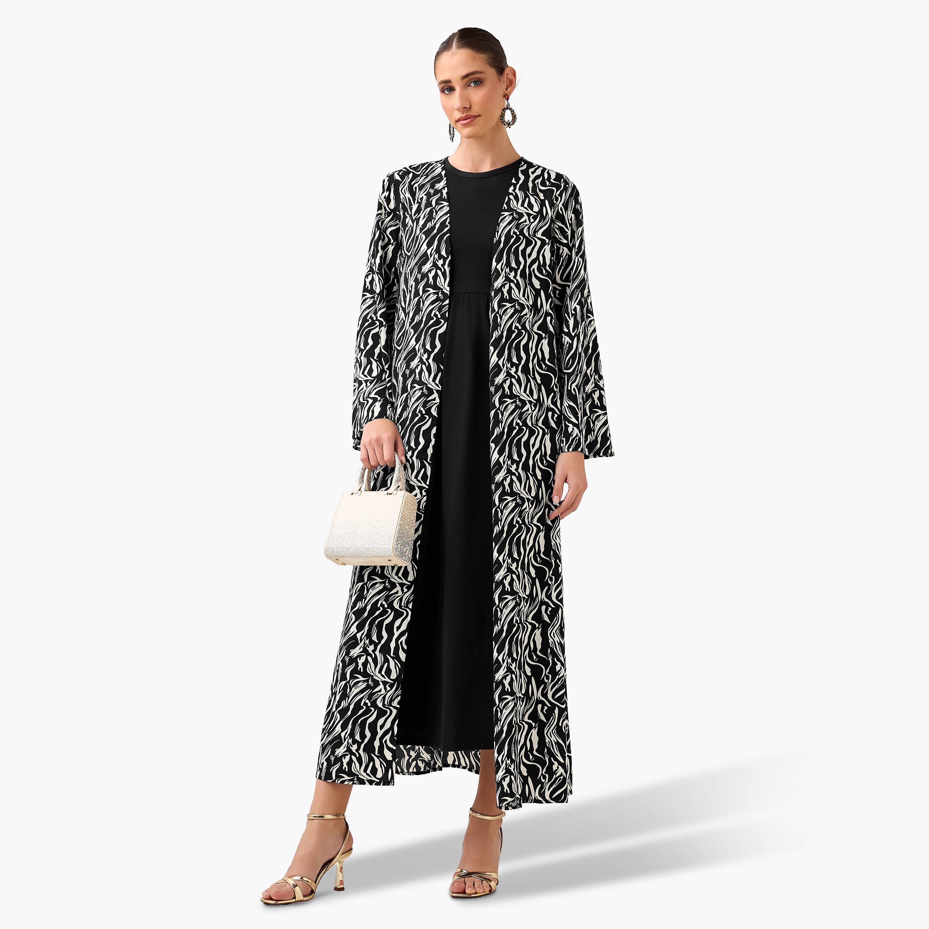 Regular Fit Kimono Abaya Shrug with Print-women-arabicclothing-abayas-image-3