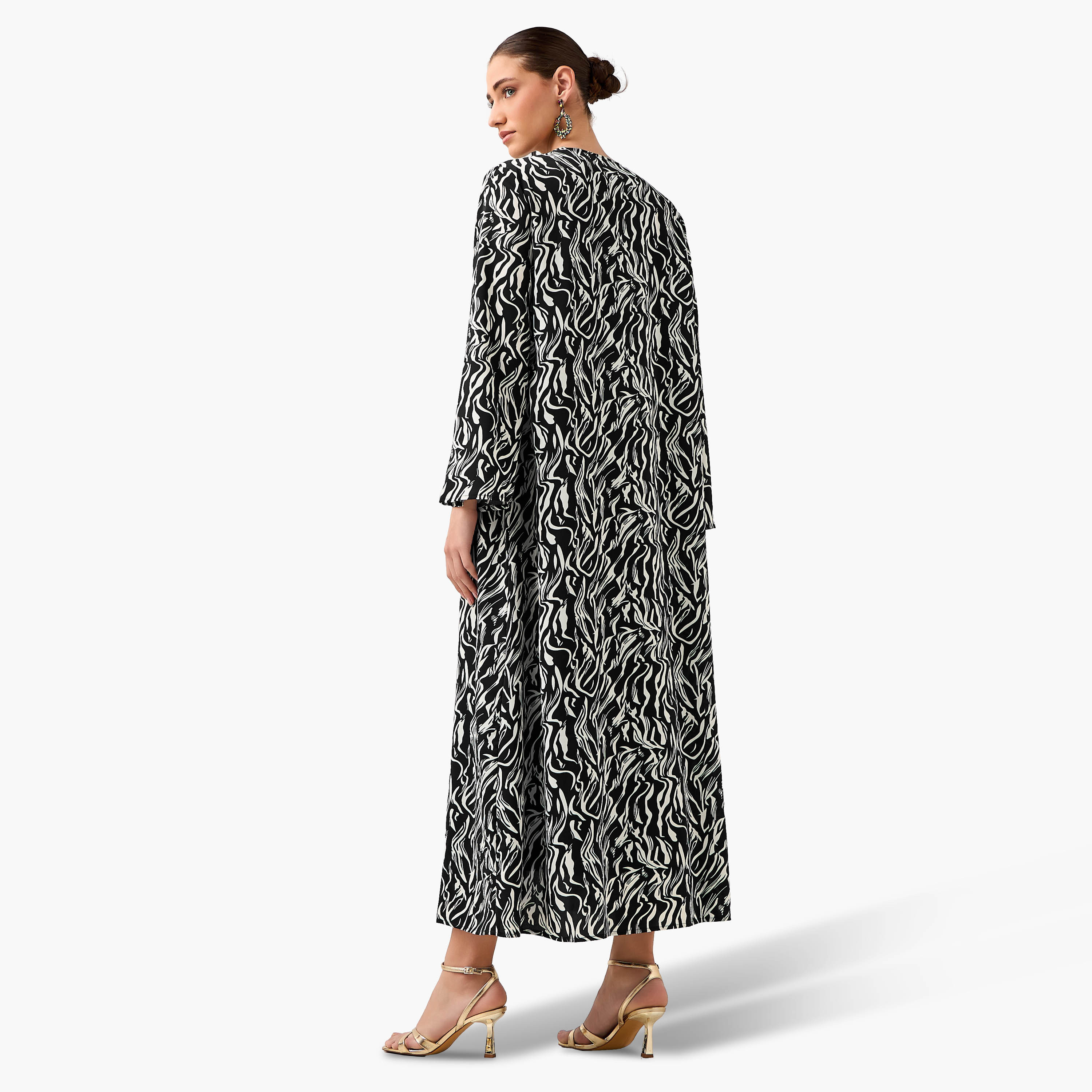 Regular Fit Kimono Abaya Shrug with Print-women-arabicclothing-abayas-image-5