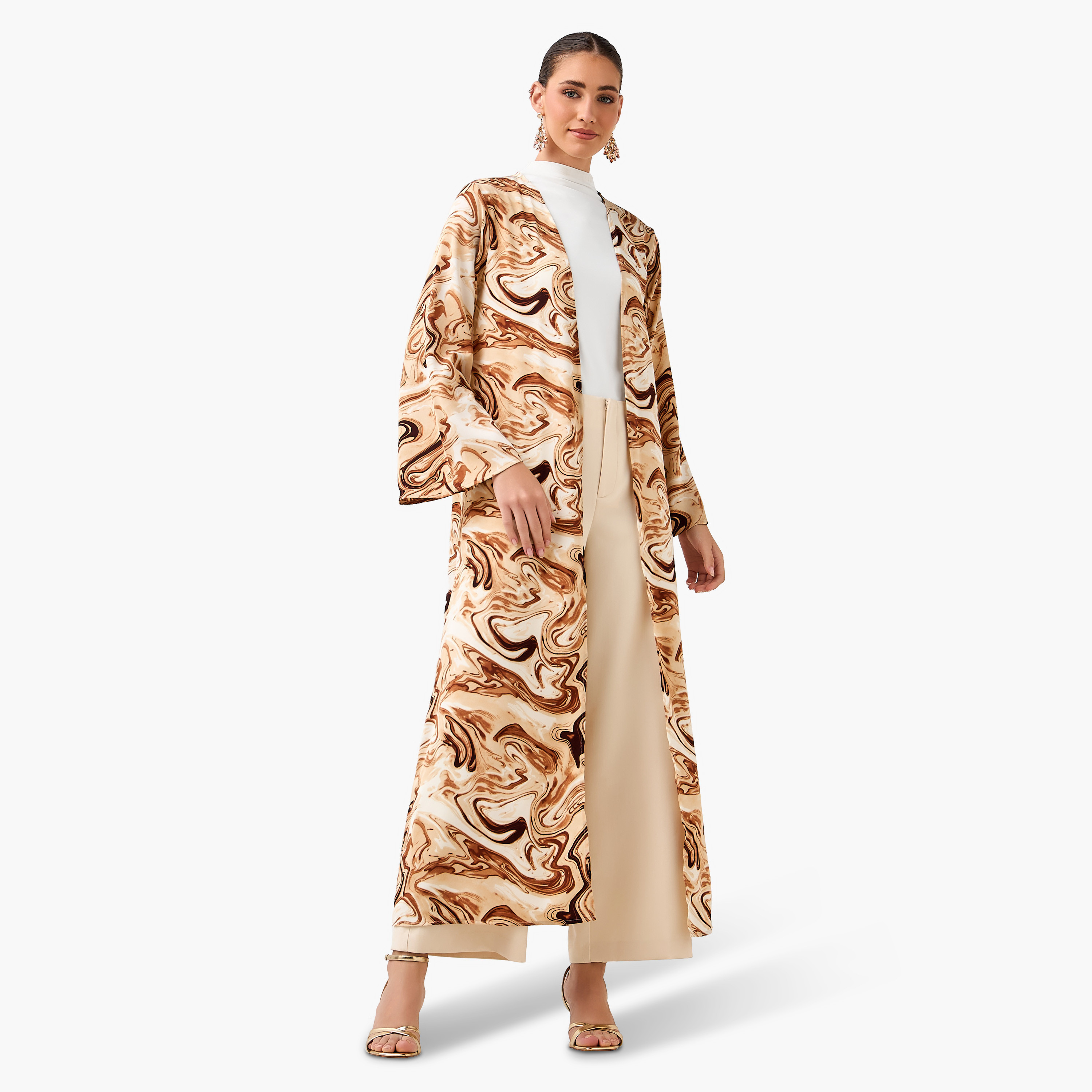 Regular Fit Kimono Abaya Shrug with Print-women-arabicclothing-abayas-image-3