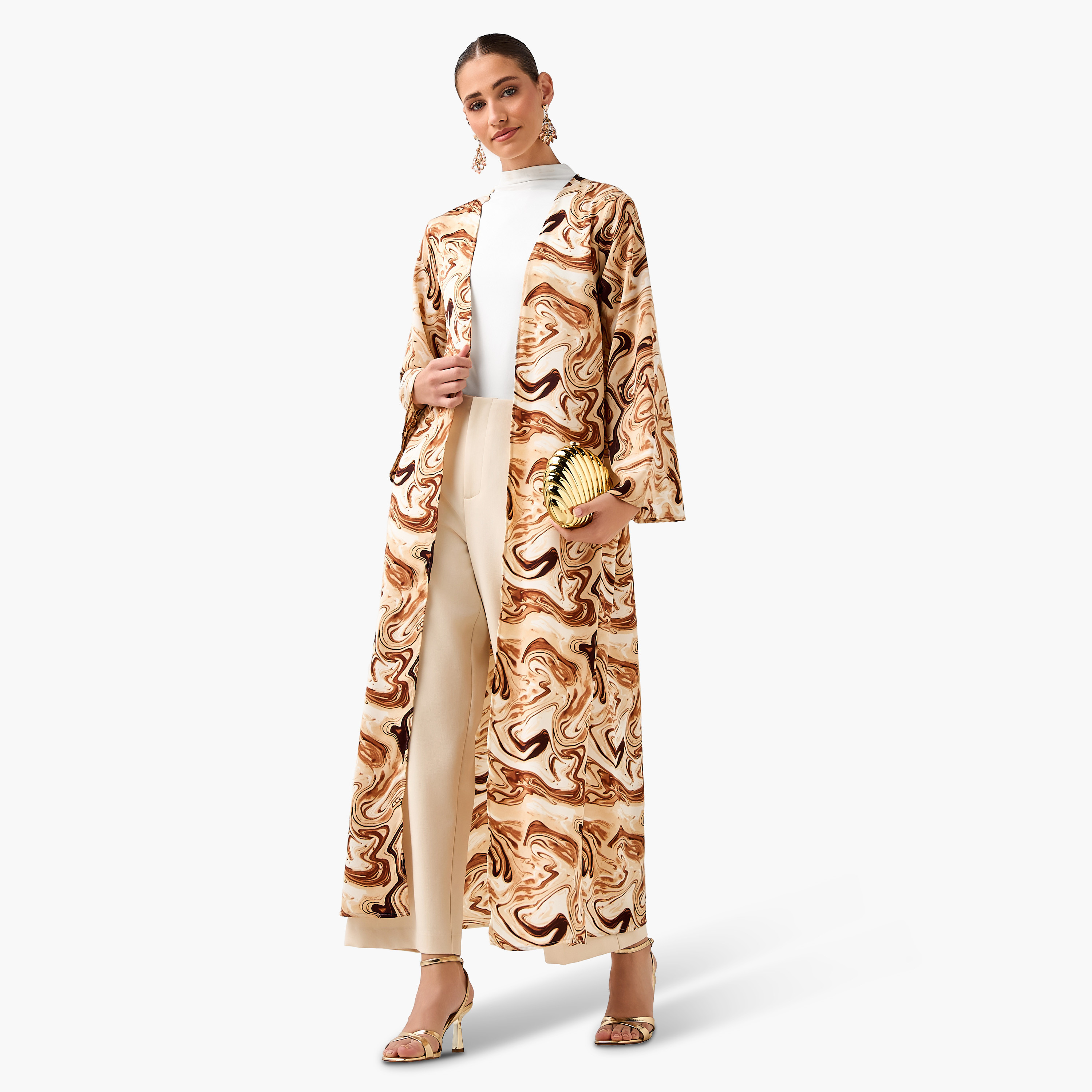 Regular Fit Kimono Abaya Shrug with Print-women-arabicclothing-abayas-image-4