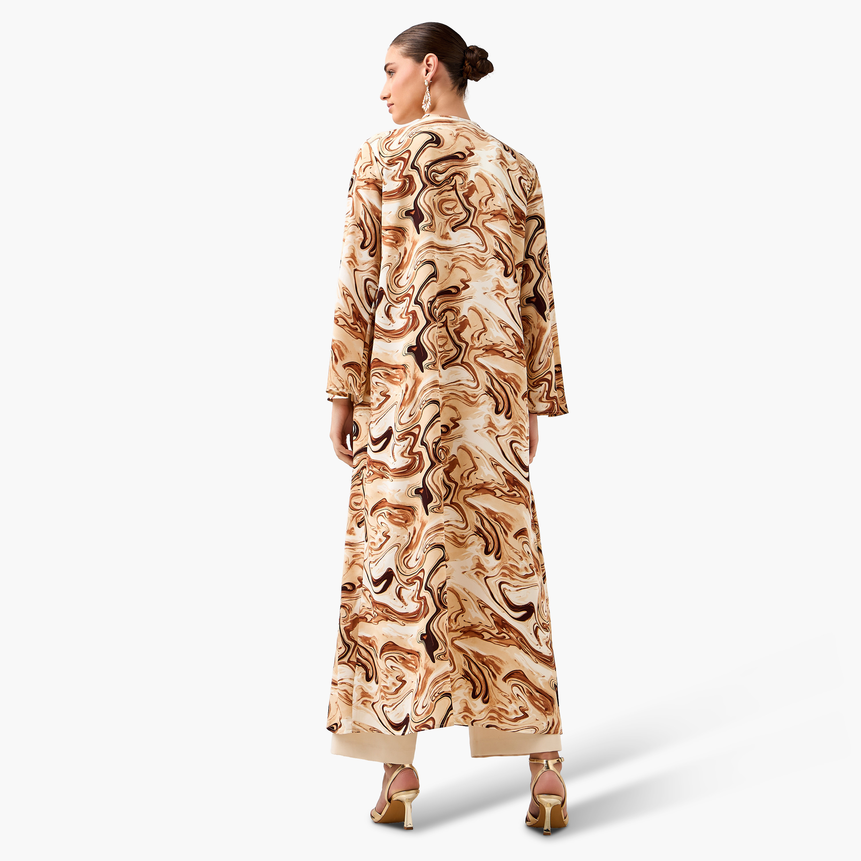 Regular Fit Kimono Abaya Shrug with Print-women-arabicclothing-abayas-image-6