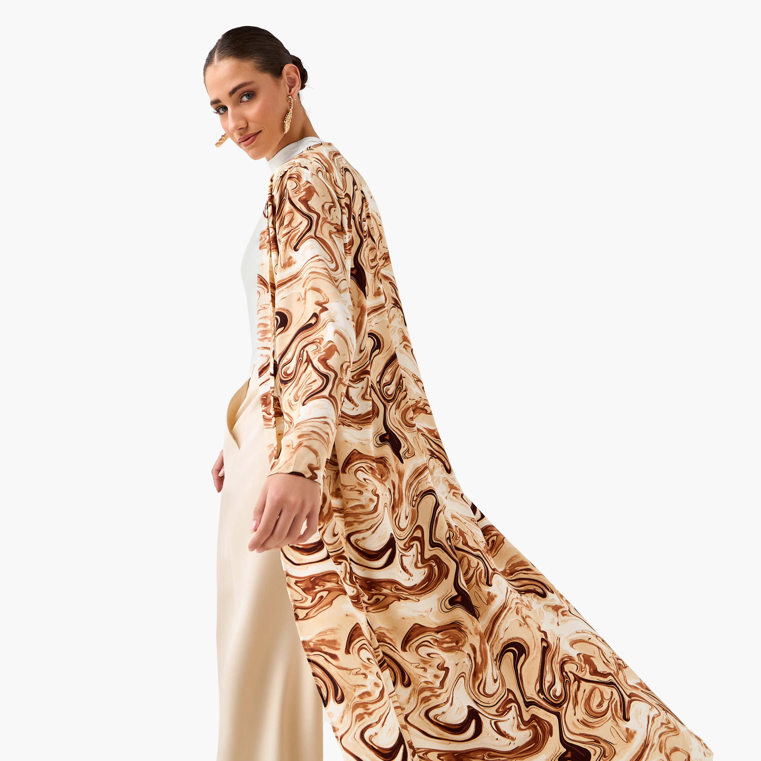 Regular Fit Kimono Abaya Shrug with Print-women-arabicclothing-abayas-image-7