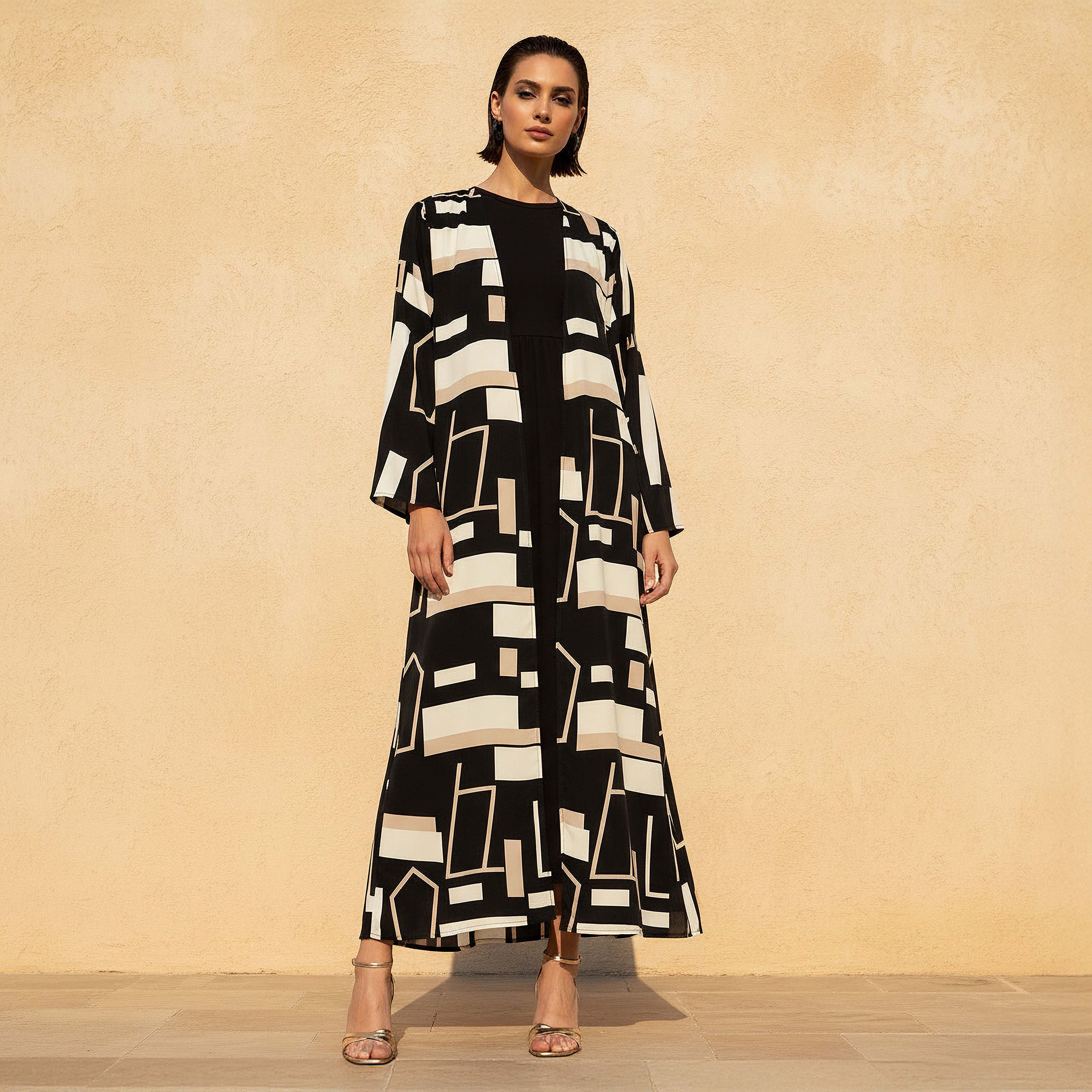 Regular Fit Kimono Abaya Shrug with Print-women-arabicclothing-abayas-image-2