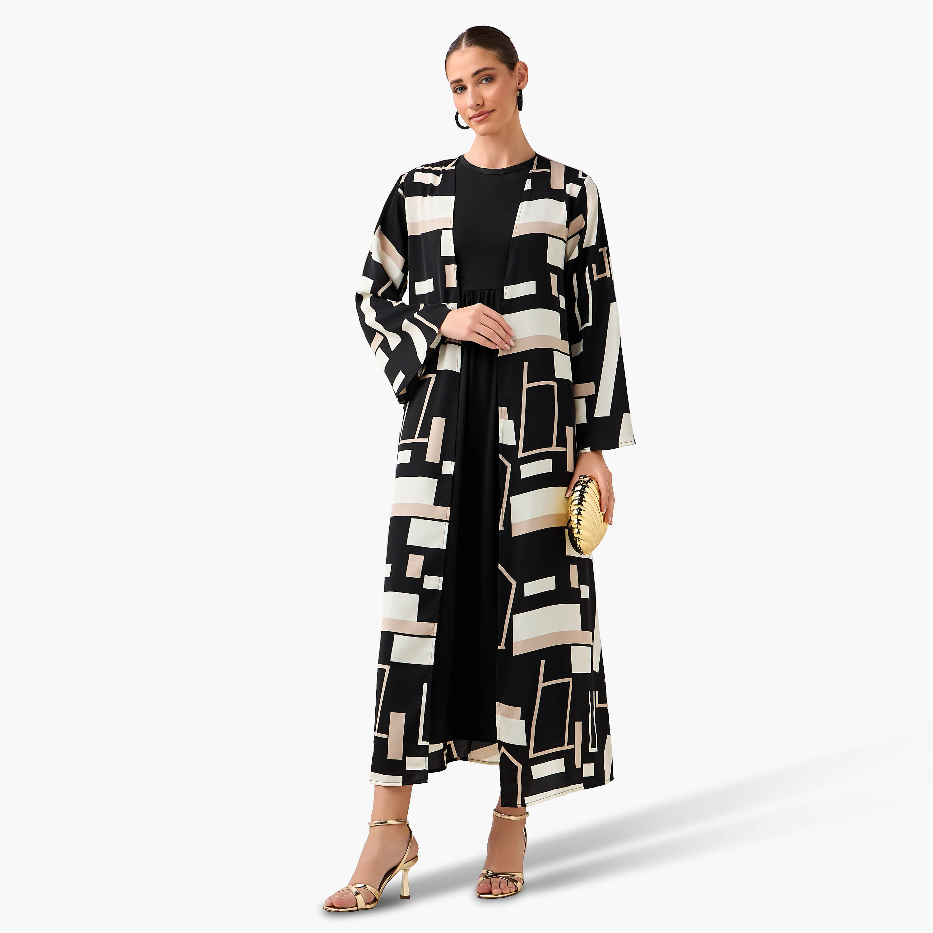 Regular Fit Kimono Abaya Shrug with Print-women-arabicclothing-abayas-image-3