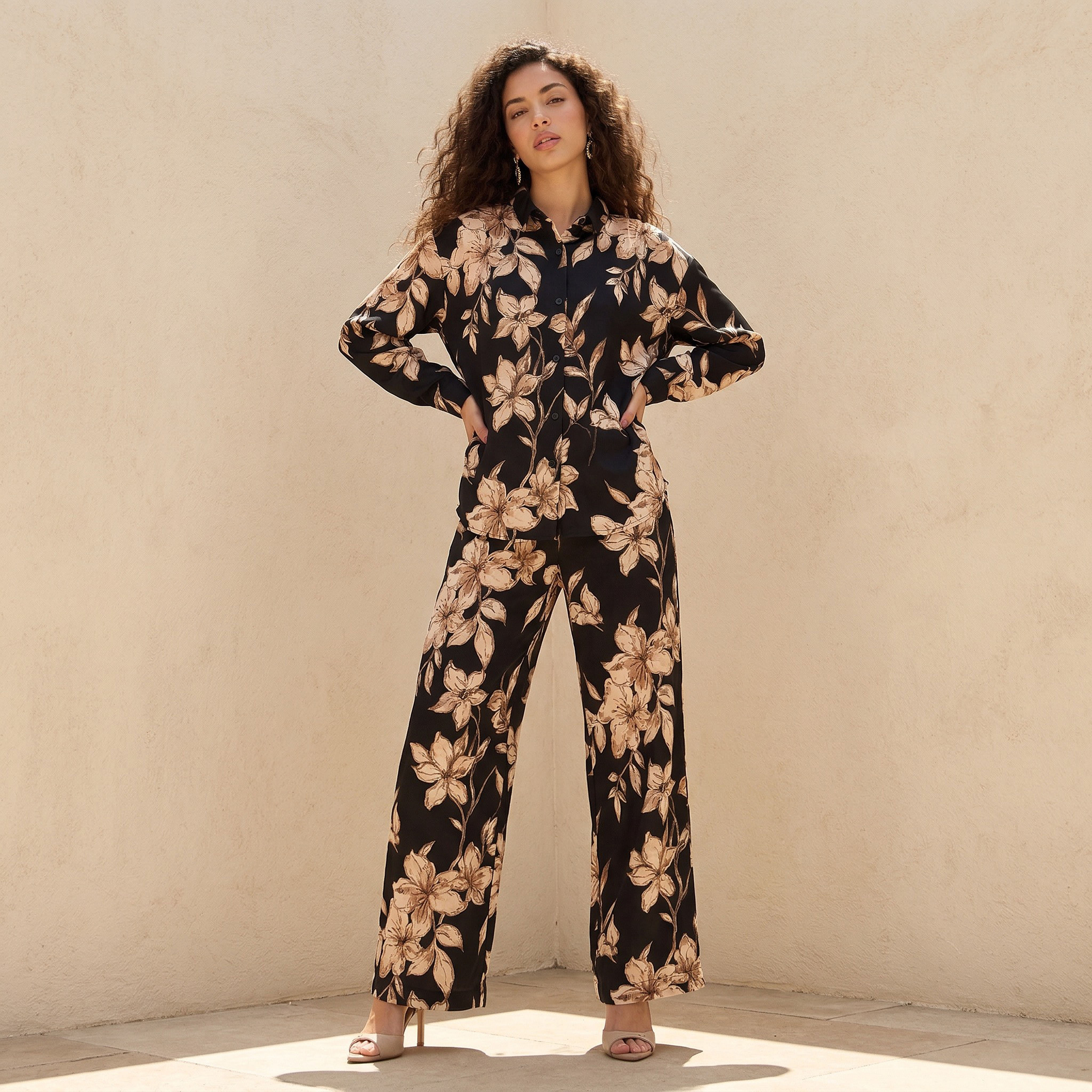Pyjama Set Button-Down Shirt & Trousers-women-clothing-coordsets-image-1