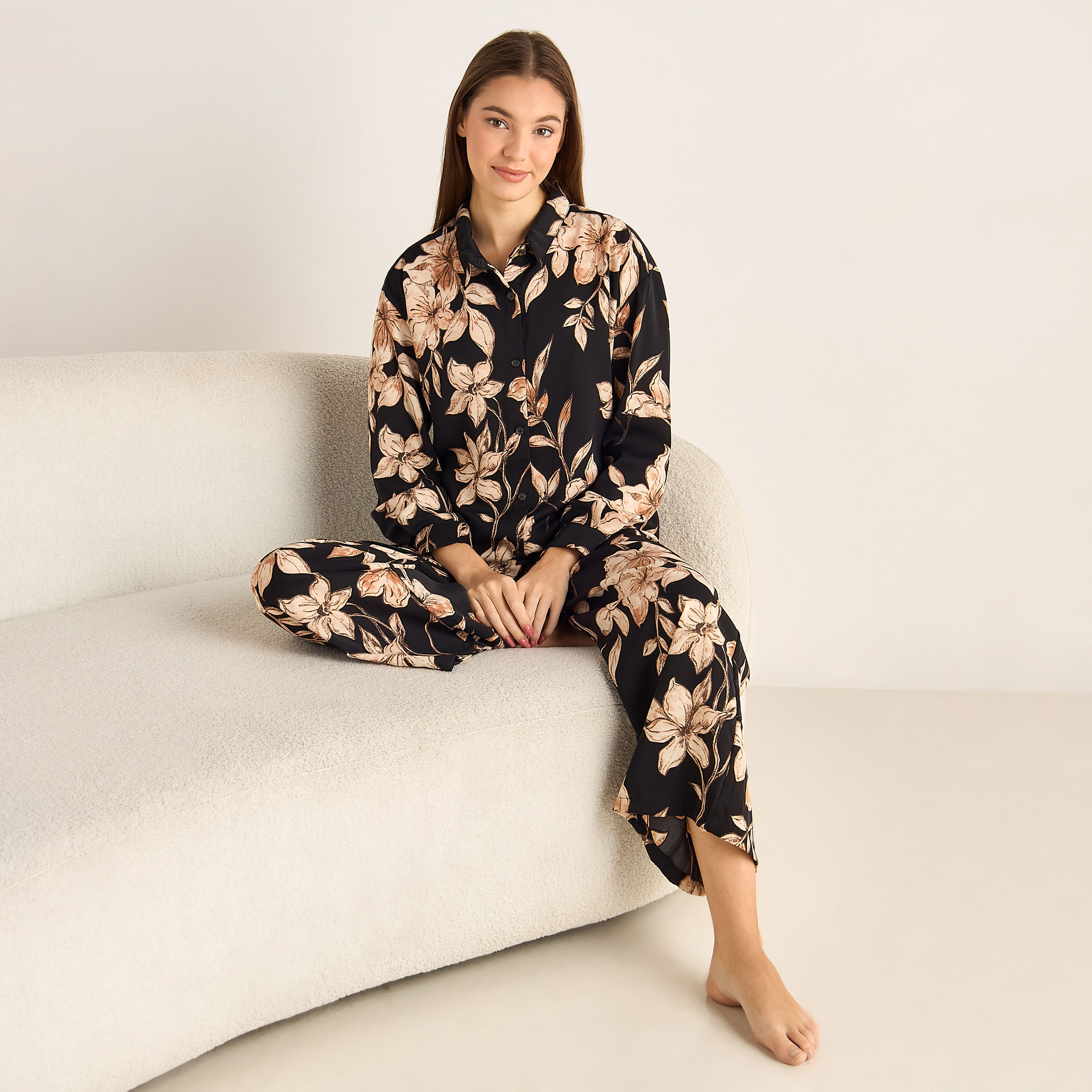 Pyjama Set Button-Down Shirt & Trousers-women-clothing-coordsets-image-2