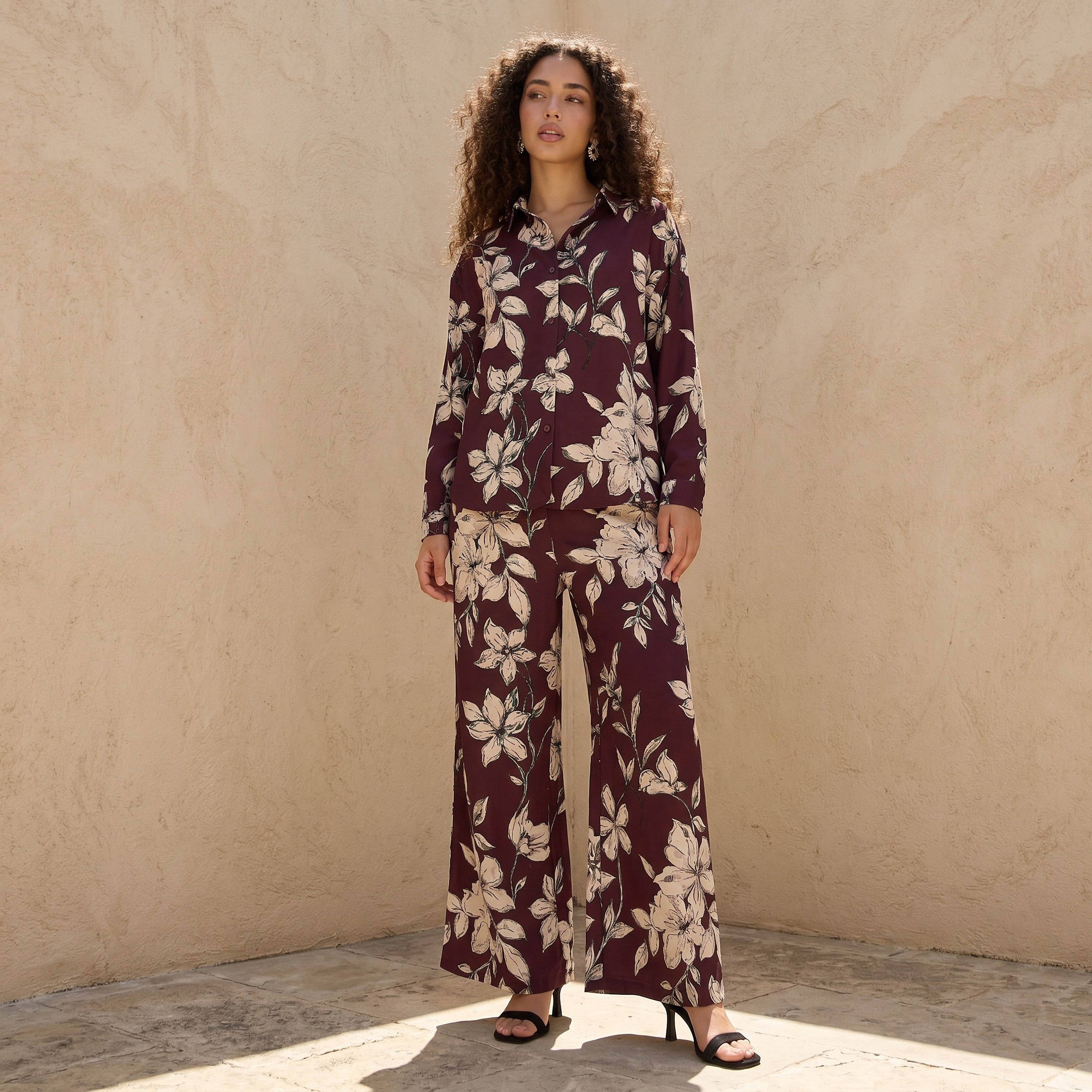 Pyjama Set Button-Down Shirt & Trousers-women-clothing-coordsets-image-1