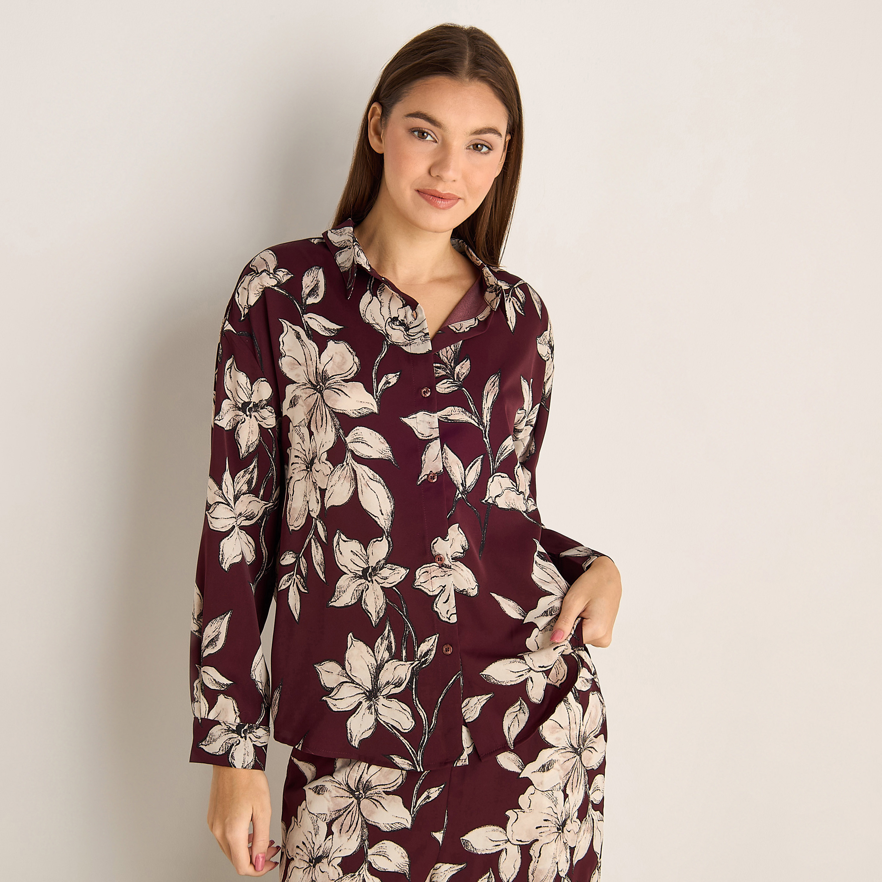Pyjama Set Button-Down Shirt & Trousers-women-clothing-coordsets-image-3
