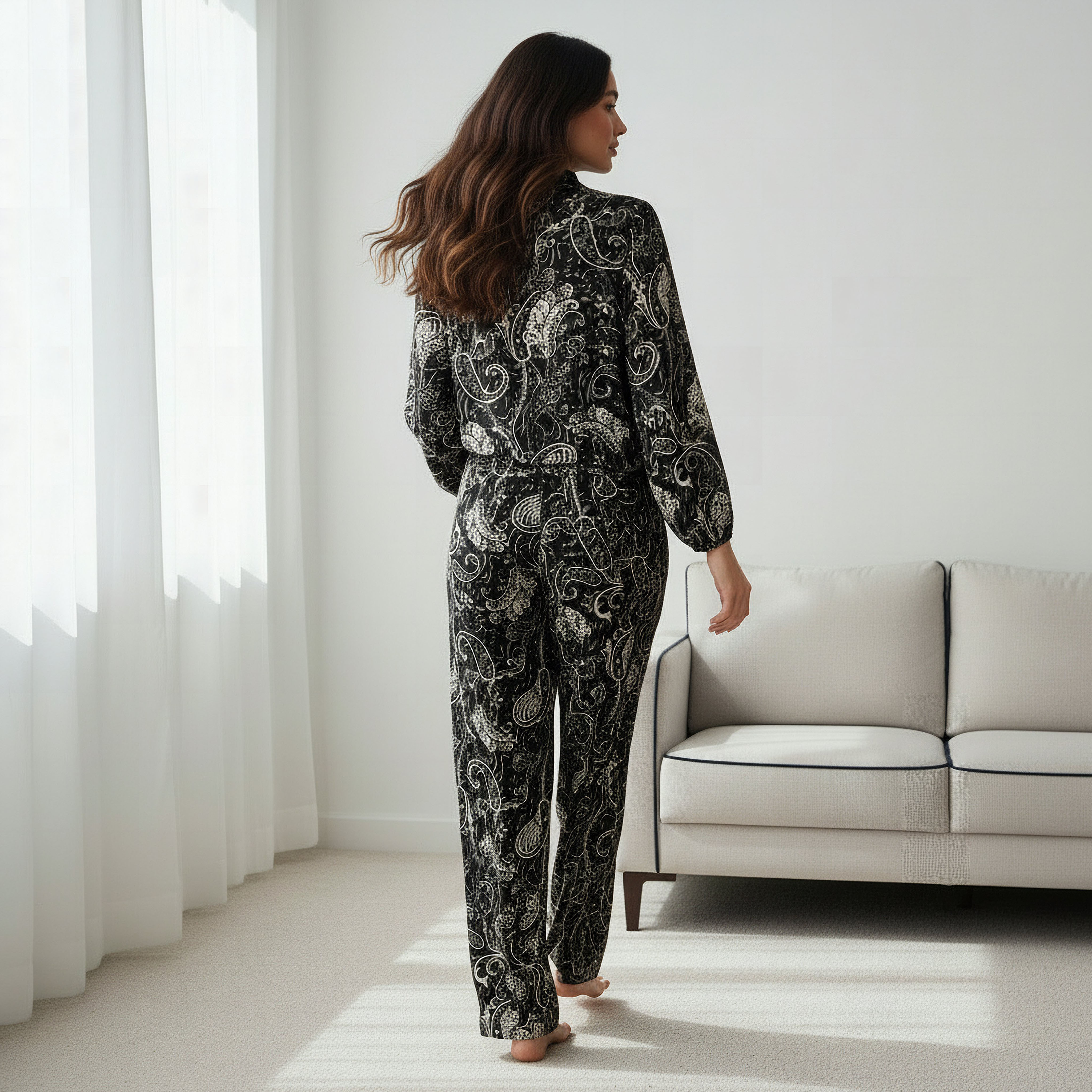 Printed Neck Tie Blouse with Bottom Co-ord Set-women-clothing-coordsets-image-5