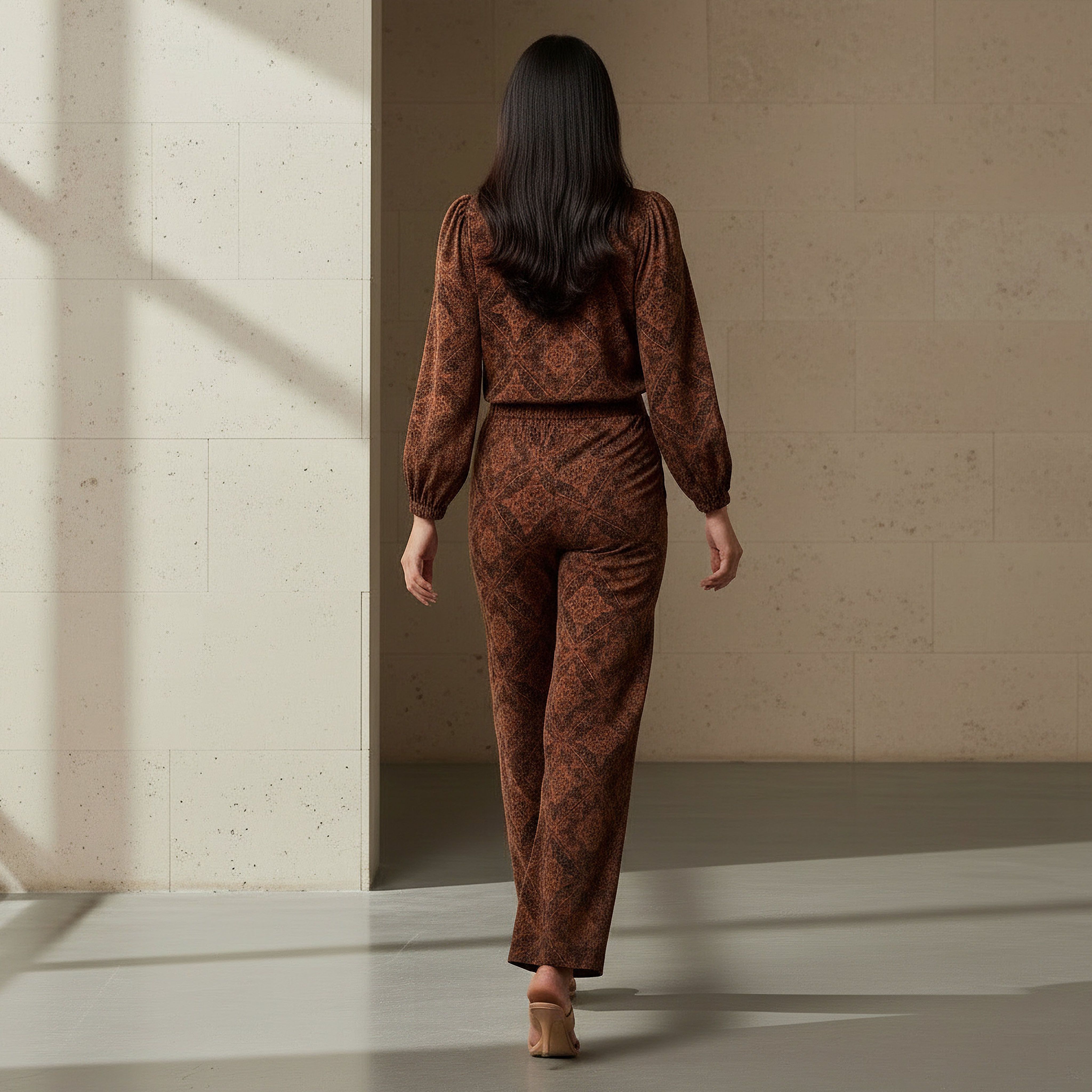Printed Neck Tie Blouse with Bottom Co-ord Set-women-clothing-coordsets-image-3