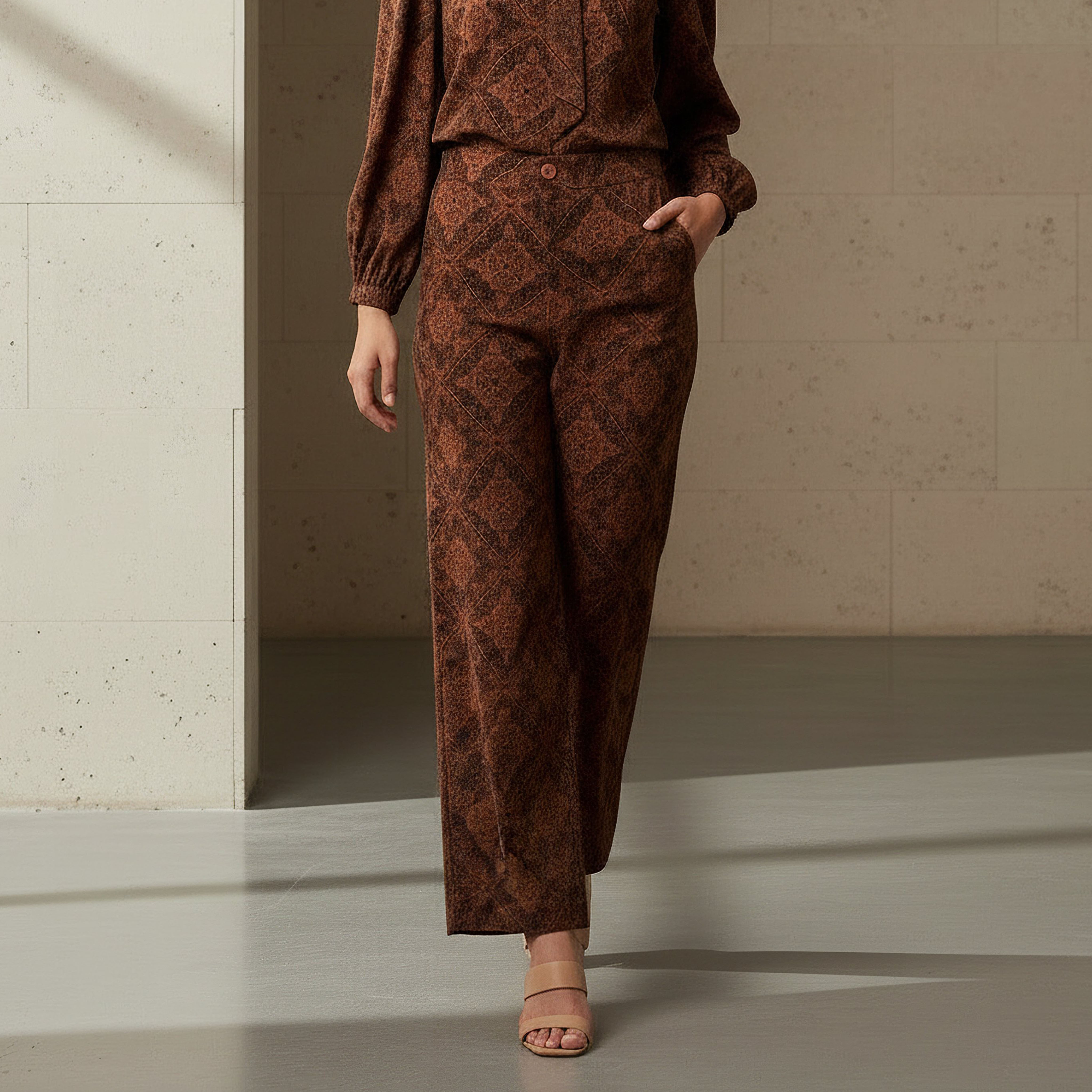 Printed Neck Tie Blouse with Bottom Co-ord Set-women-clothing-coordsets-image-4