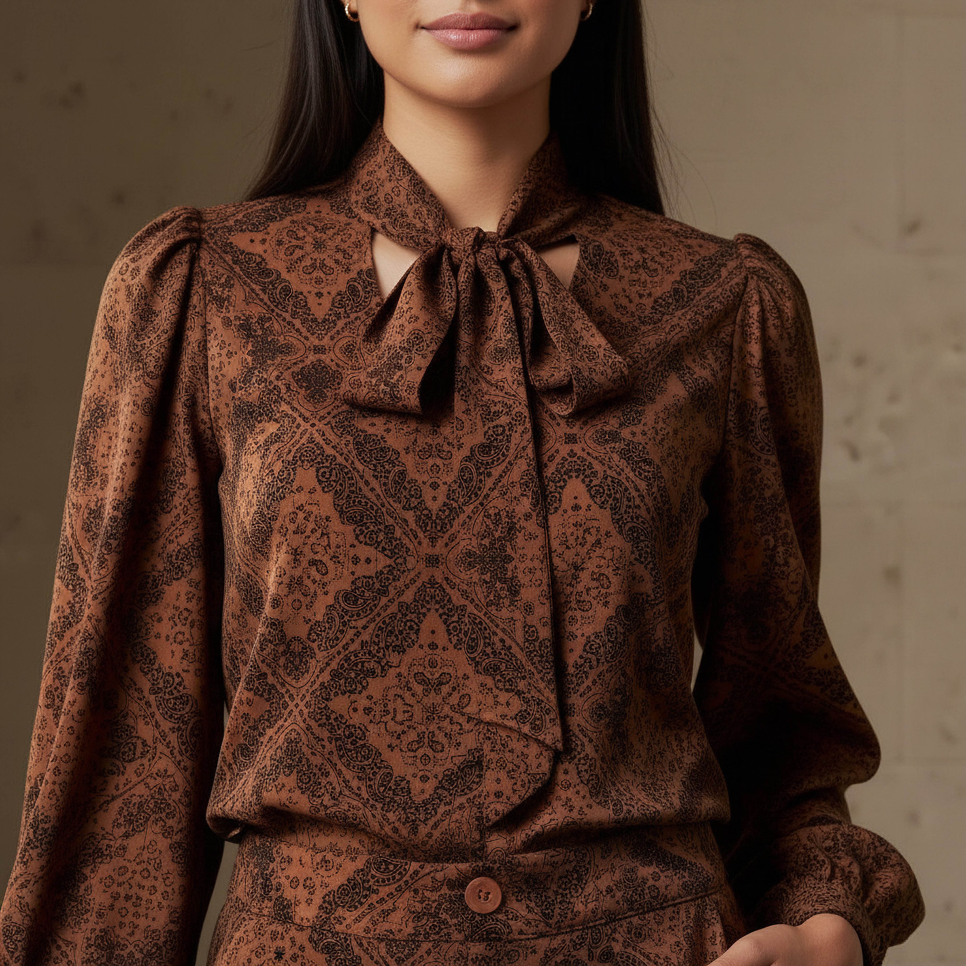 Printed Neck Tie Blouse with Bottom Co-ord Set-women-clothing-coordsets-image-5