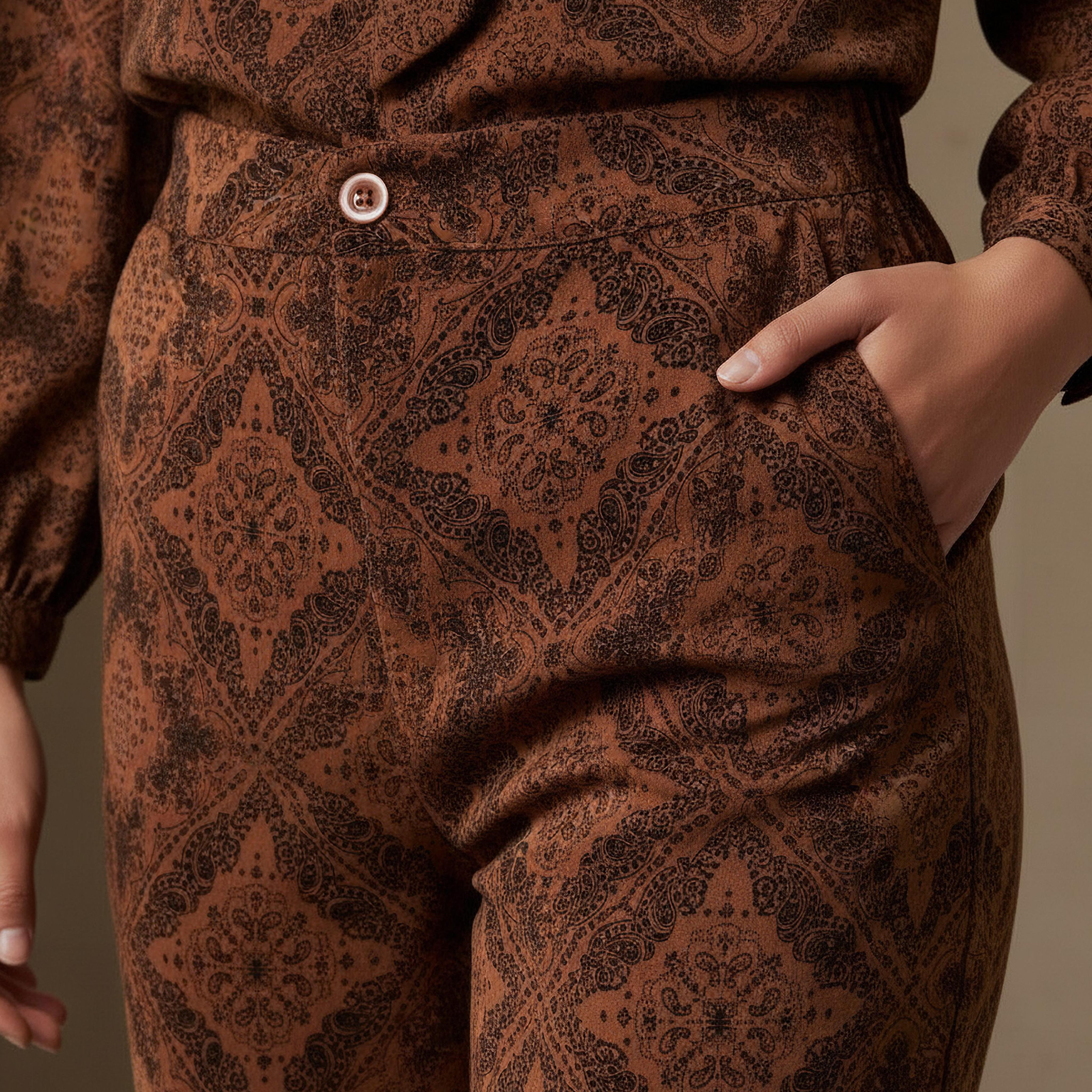 Printed Neck Tie Blouse with Bottom Co-ord Set-women-clothing-coordsets-image-6