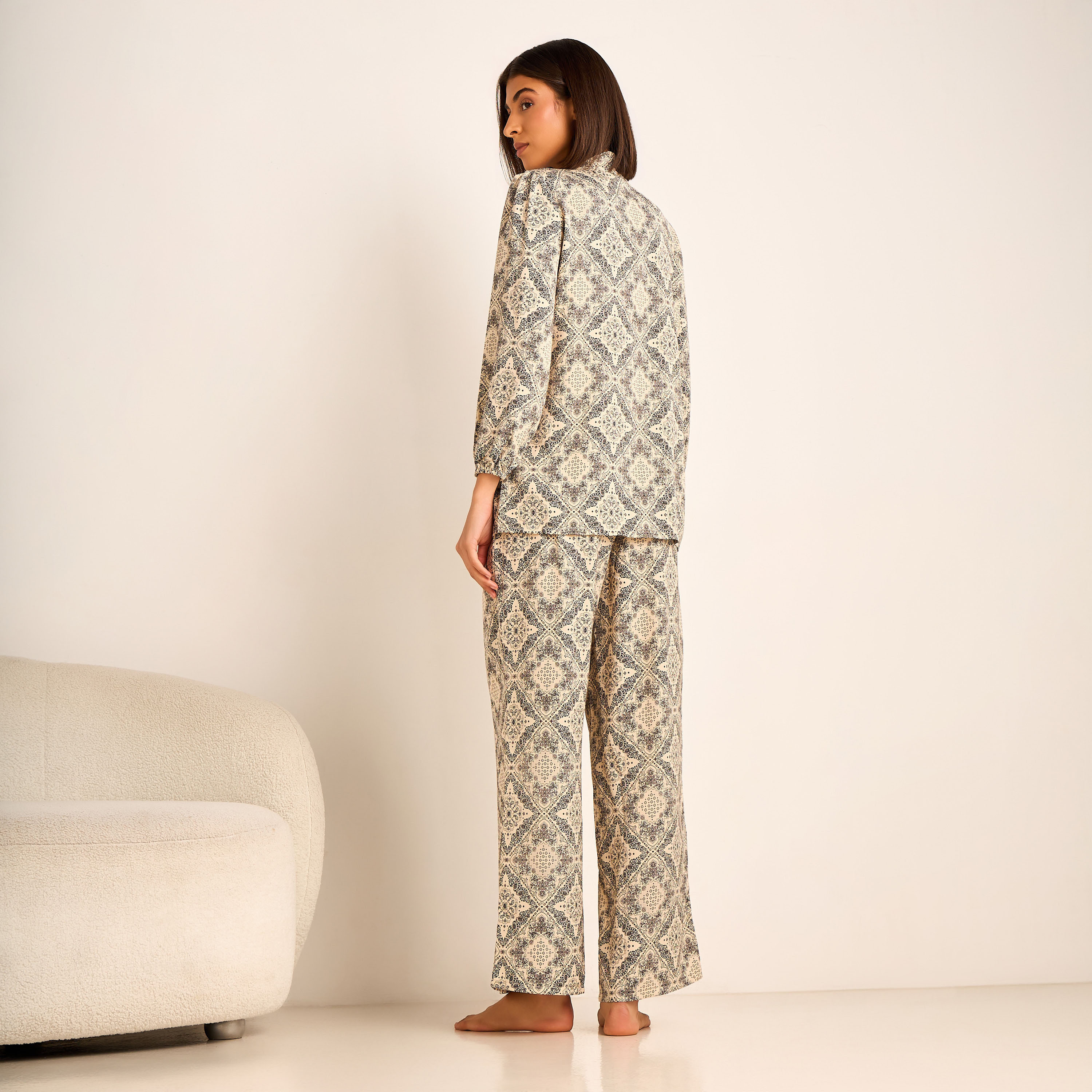 Printed Neck Tie Blouse with Bottom Co-ord Set-women-clothing-coordsets-image-4