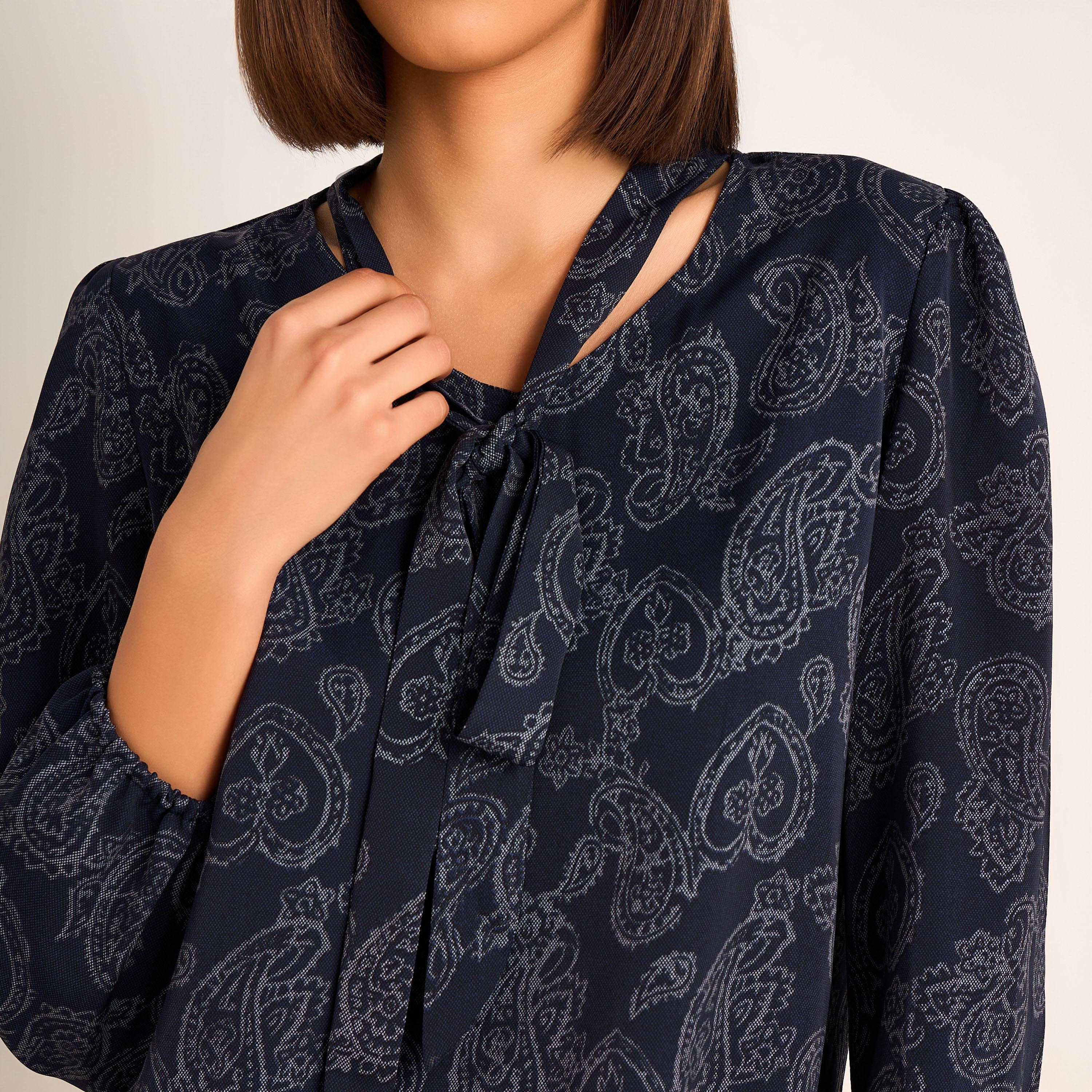 طقم بنطلون بلوزة بربطة على الرقبة وطبعات-women-clothing-coordsets-image-6
