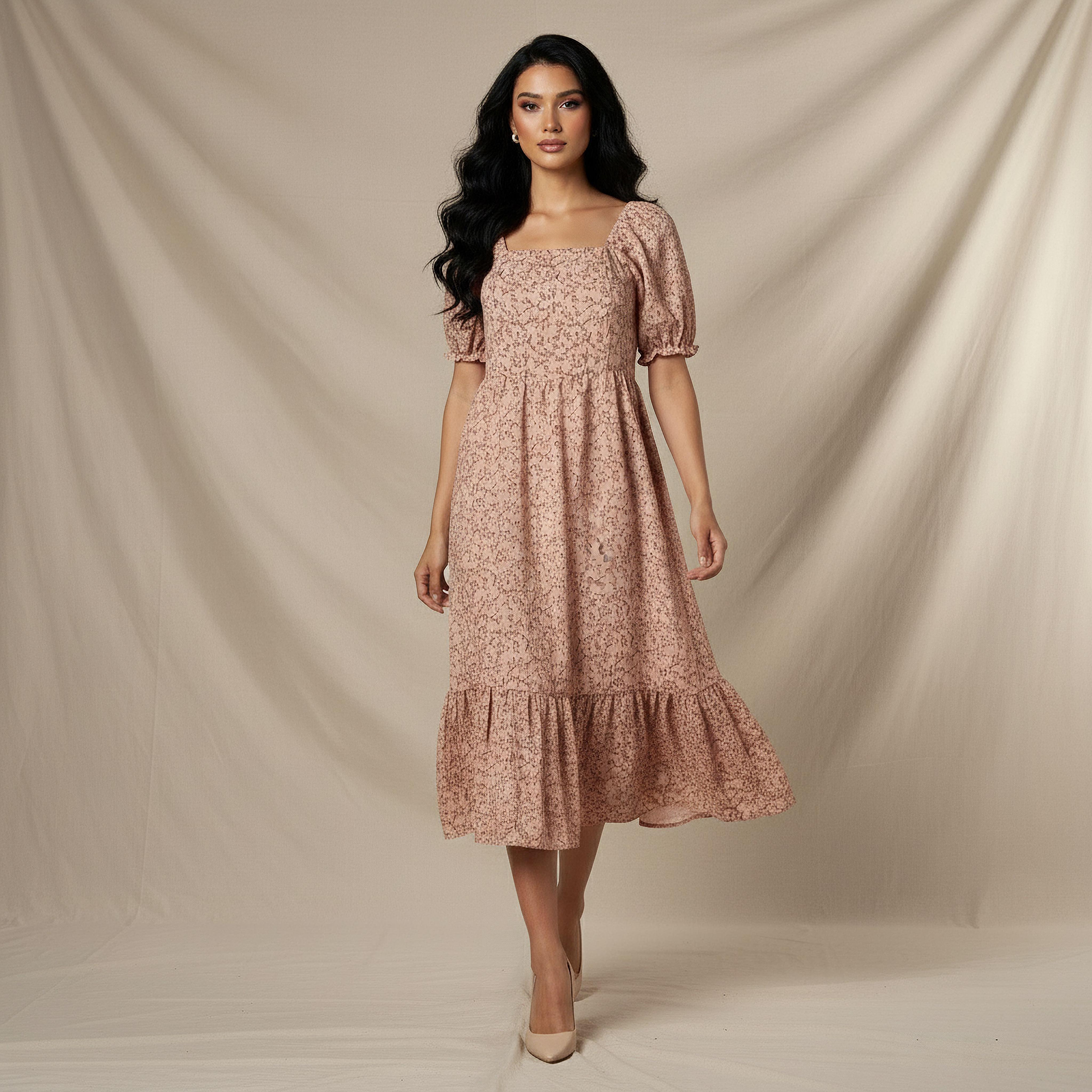 Floral Print Midi Dress with Square Neck-women-clothing-dresses-image-5