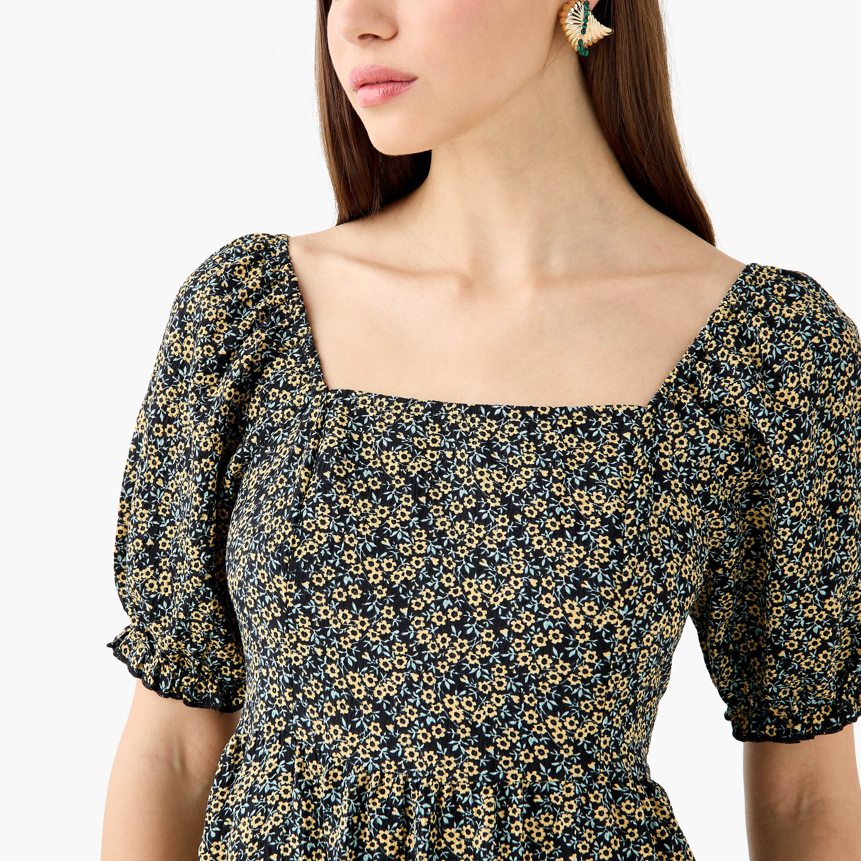 Floral Print Midi Dress with Square Neck-women-clothing-dresses-image-3