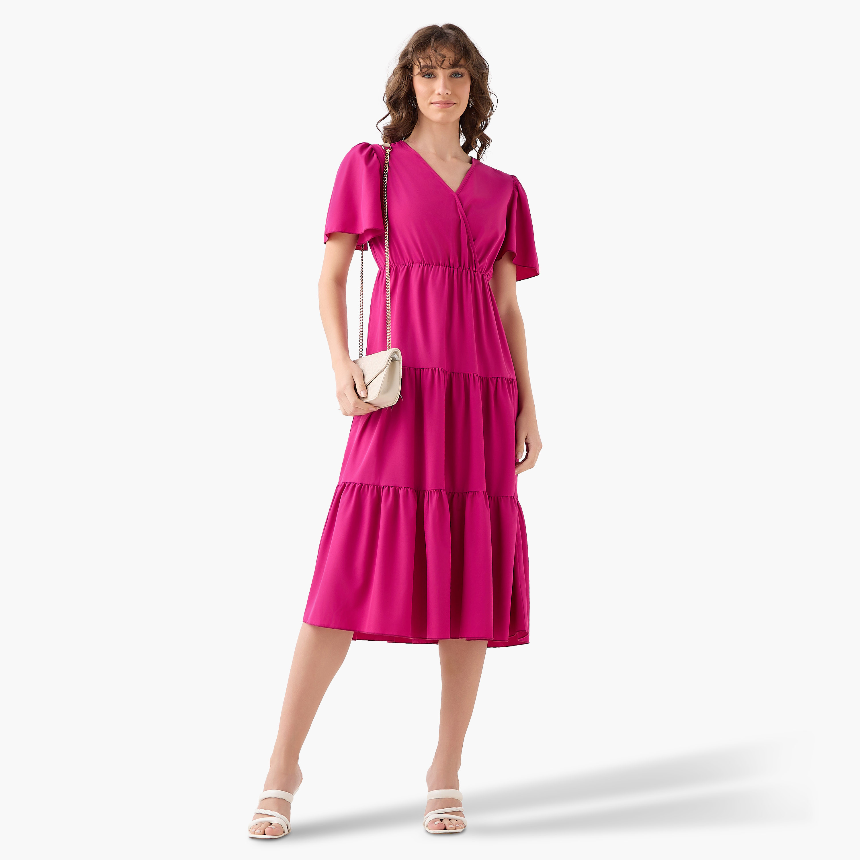 Tiered Midi Wrap Dress with V-neck-women-clothing-dresses-image-3