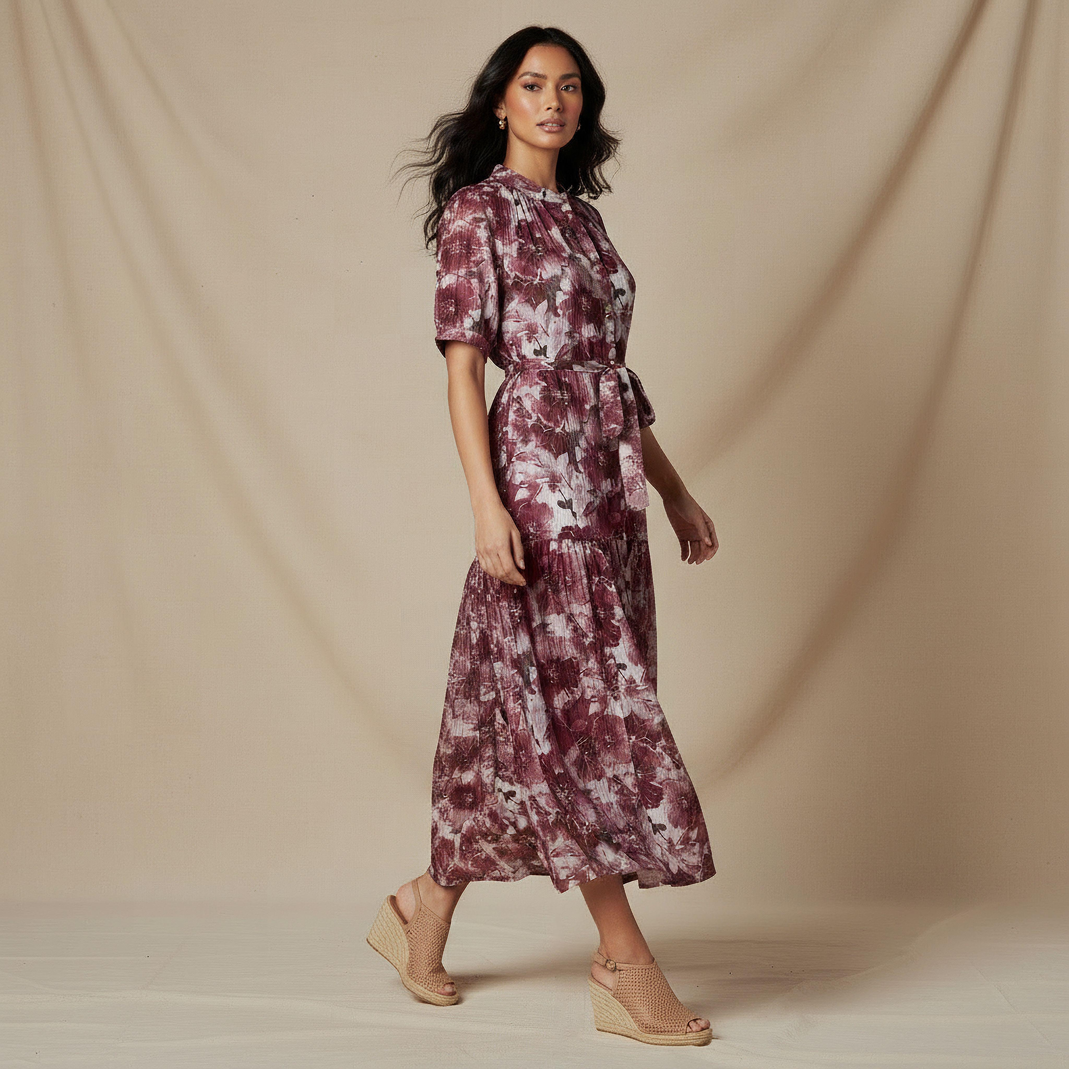 Tiered Midi Viscose Belted Dress with Abstract Print-women-clothing-dresses-image-2