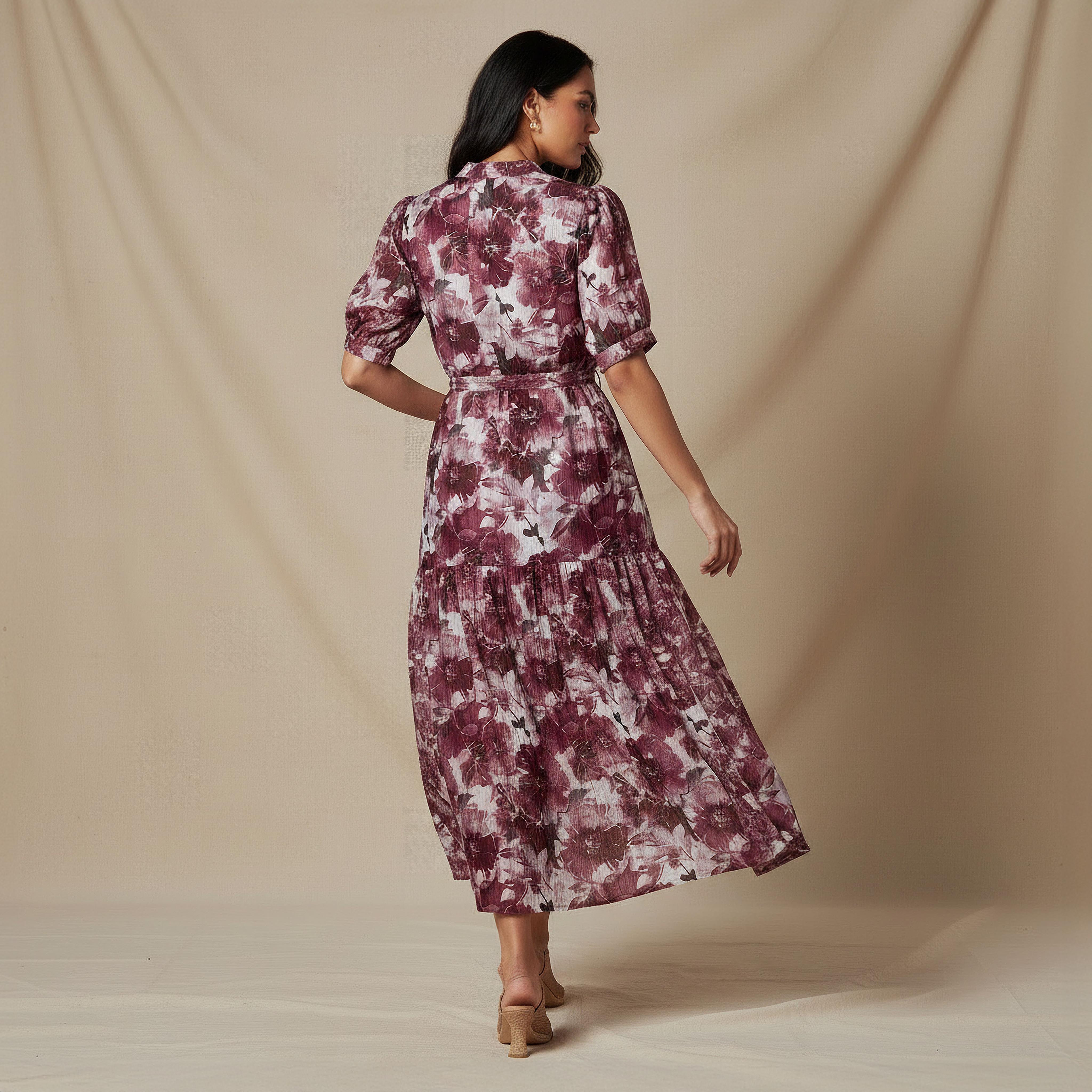 Tiered Midi Viscose Belted Dress with Abstract Print-women-clothing-dresses-image-3