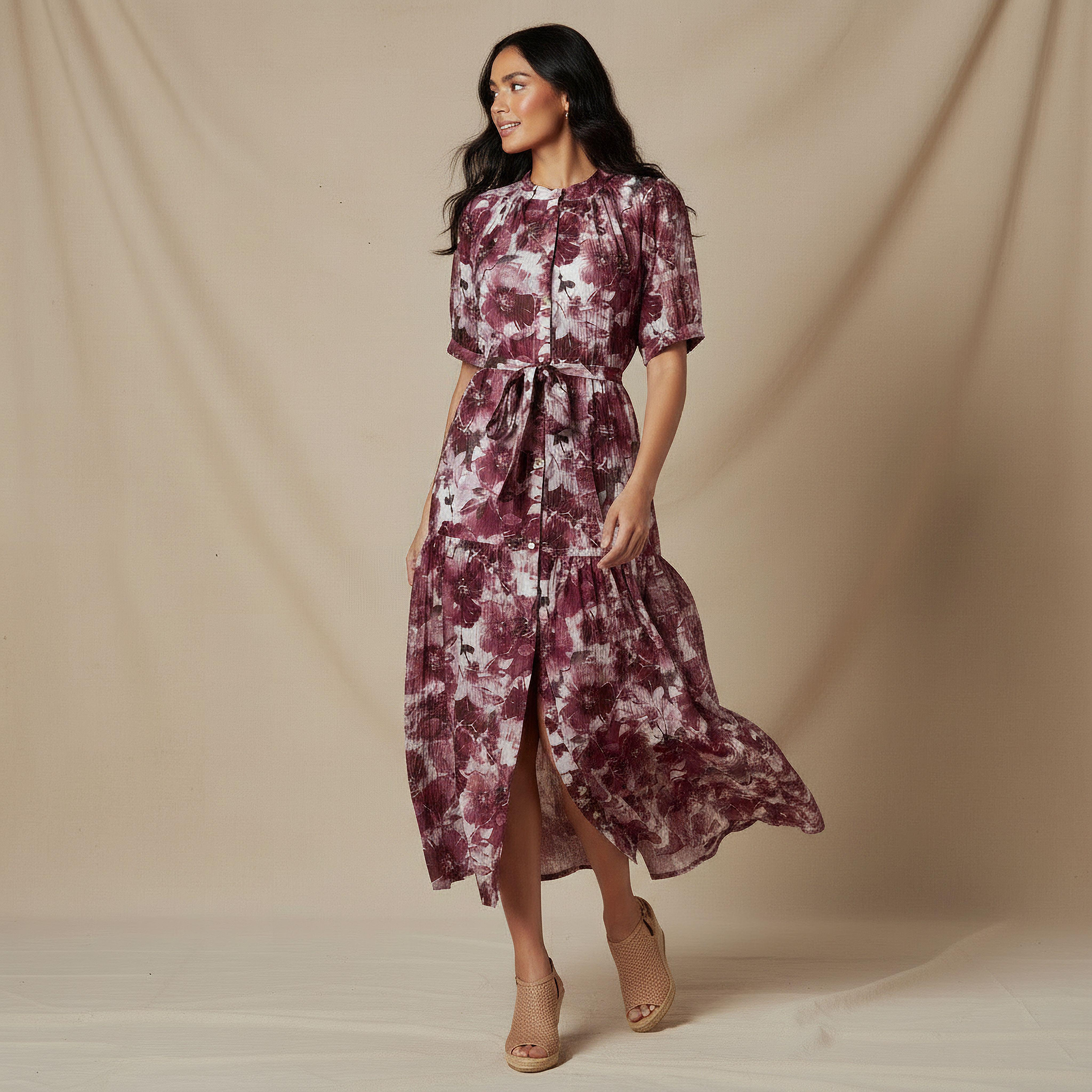 Tiered Midi Viscose Belted Dress with Abstract Print-women-clothing-dresses-image-5