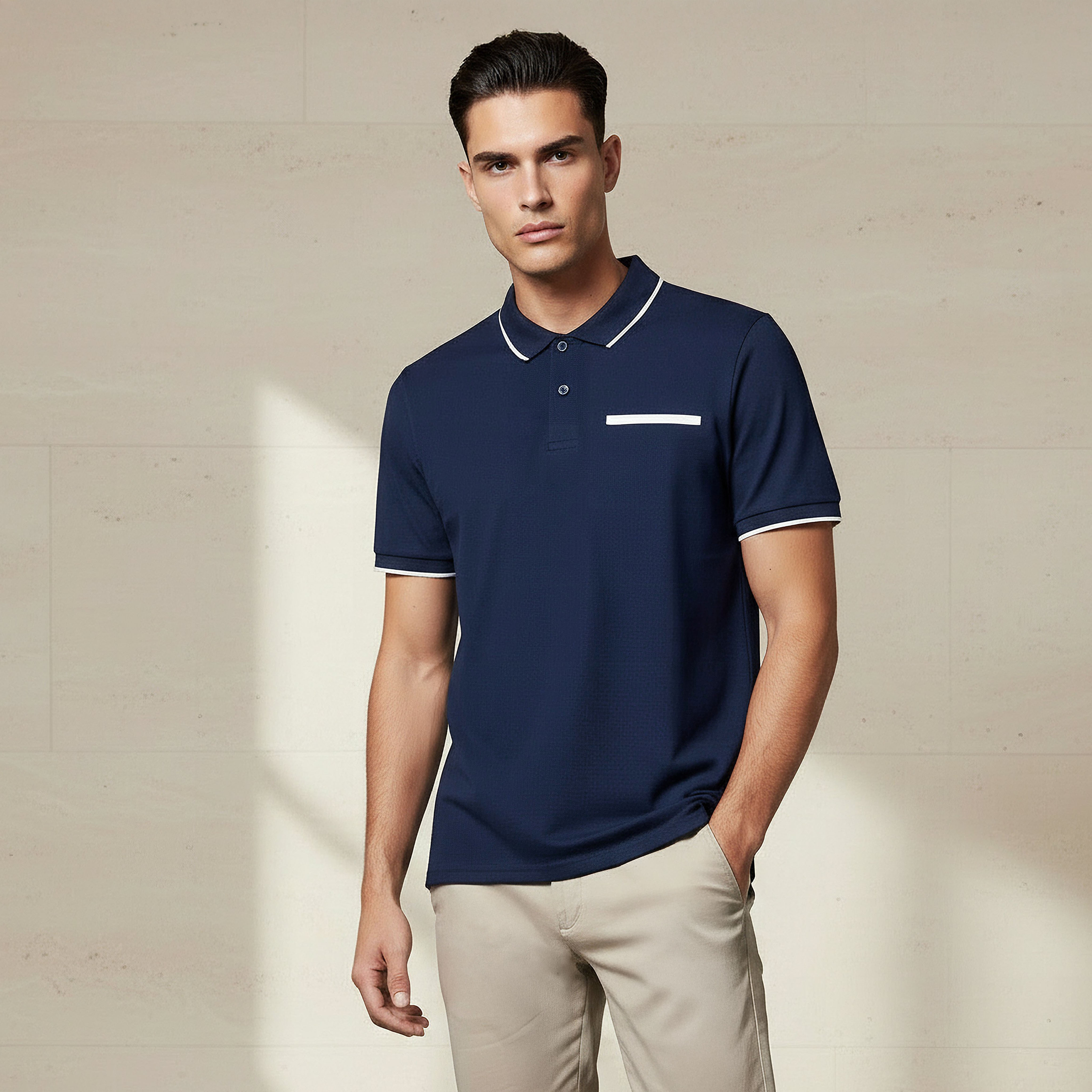 تيشيرت بولو بيكيه بارز الملمس بأكمام قصيرة للرجال-men-clothing-tshirtsandpolos-polos-image-1