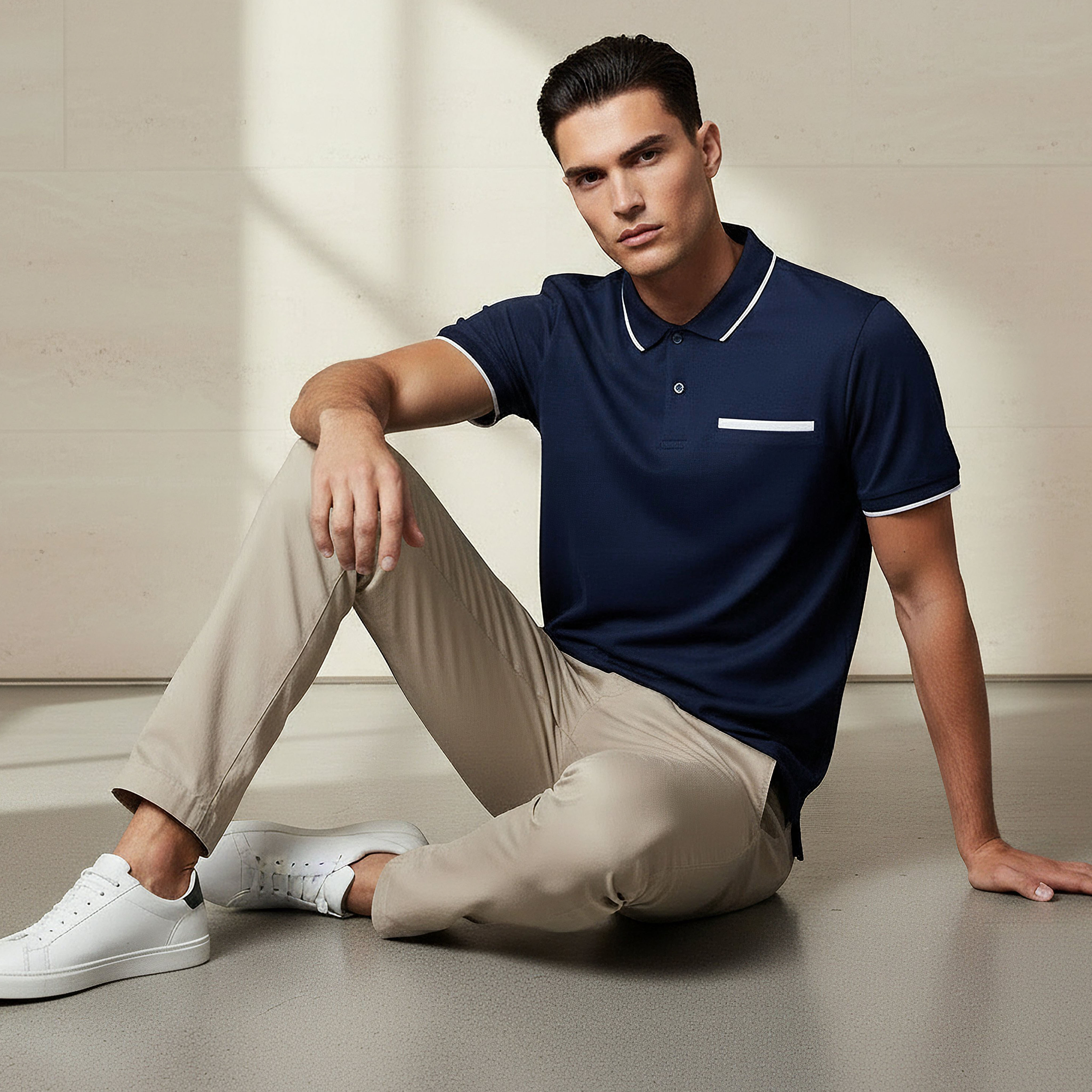 تيشيرت بولو بيكيه بارز الملمس بأكمام قصيرة للرجال-men-clothing-tshirtsandpolos-polos-image-2
