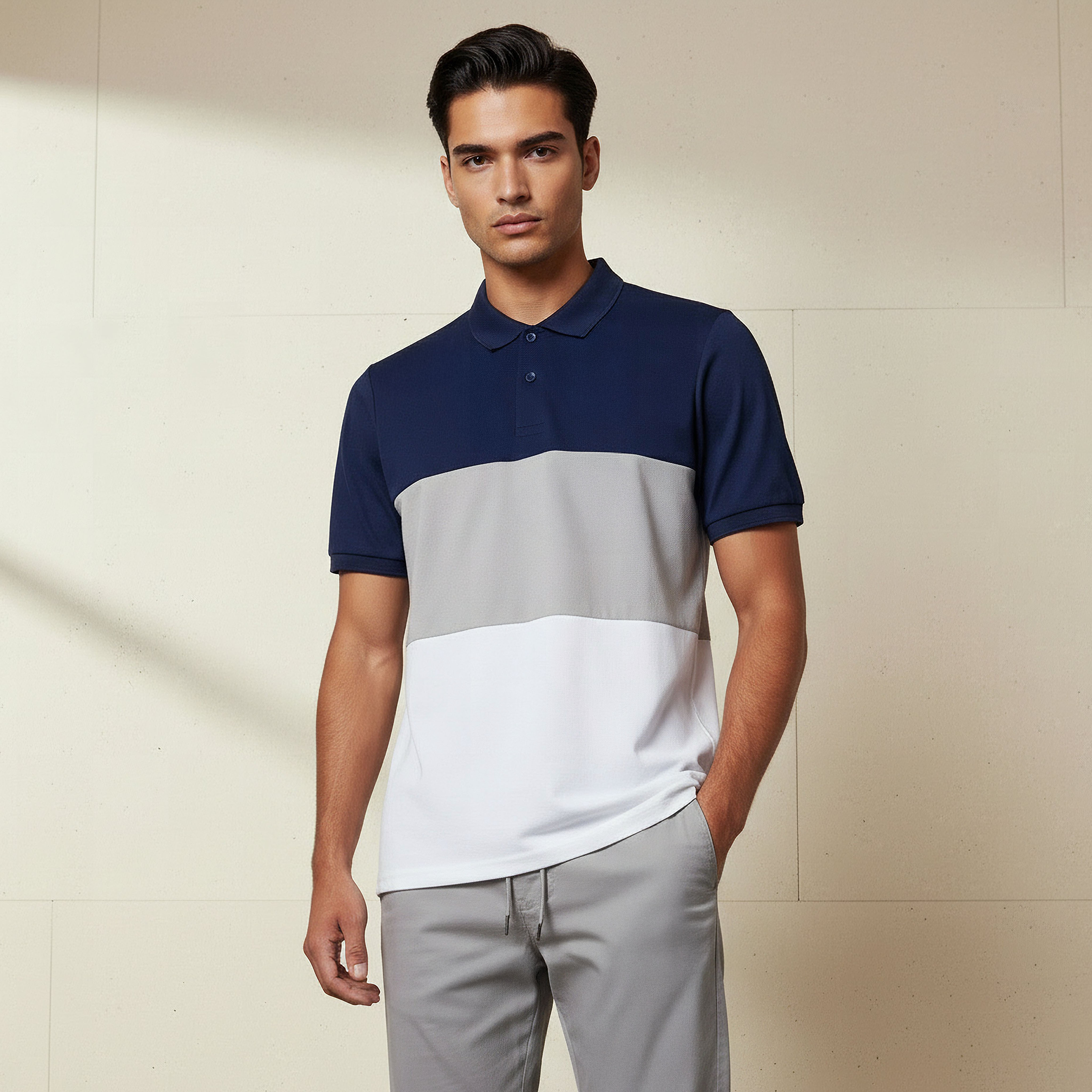 Men Short Sleeves Colourblock Pique Polo T-shirt-men-clothing-tshirtsandpolos-polos-image-1