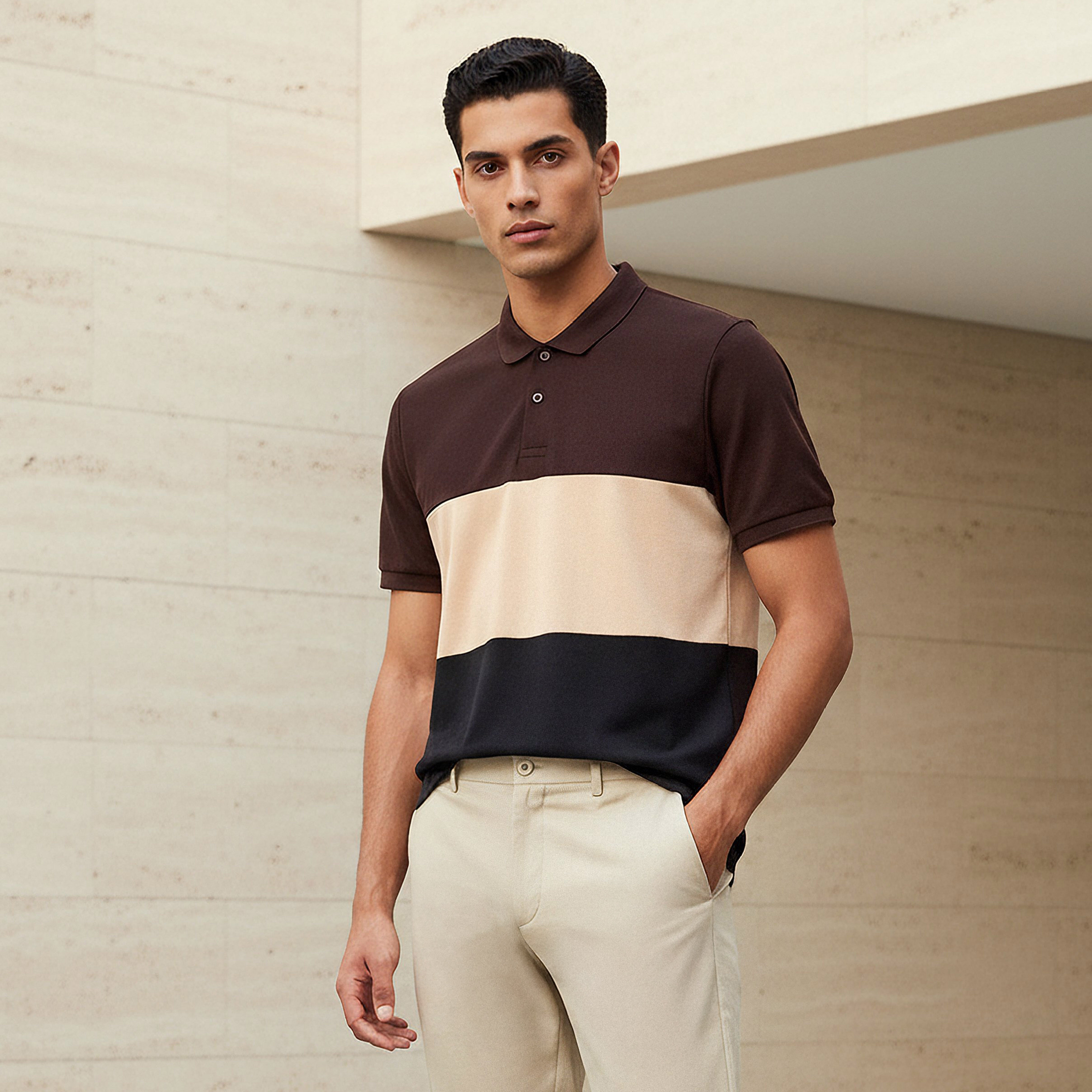 Men Short Sleeves Colourblock Pique Polo T-shirt-men-clothing-tshirtsandpolos-polos-image-1