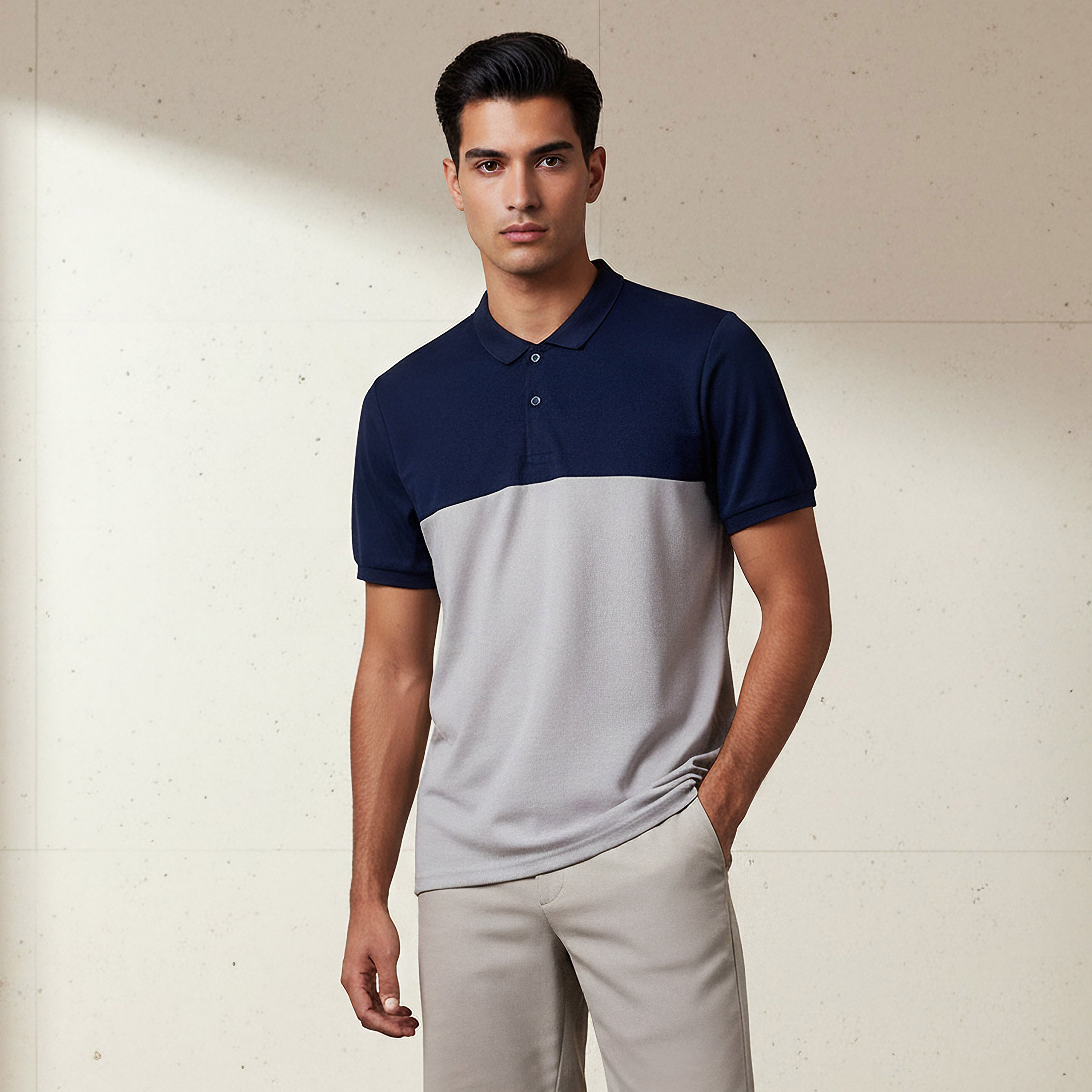 Men Short Sleeves Colourblock Pique Polo T-shirt-men-clothing-tshirtsandpolos-polos-image-1