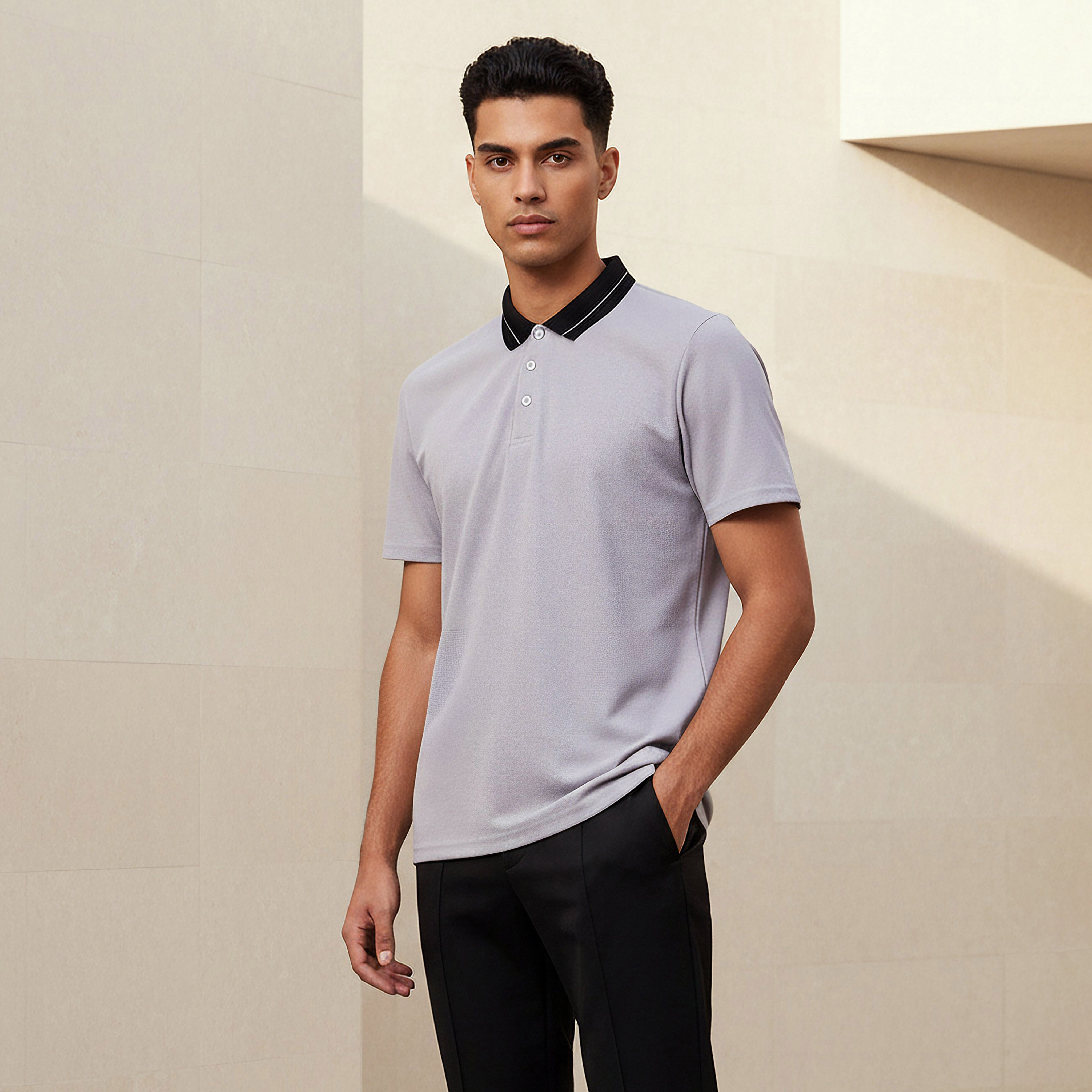 Men Short Sleeves Contrast Collar Pique Polo T-shirt-men-clothing-tshirtsandpolos-polos-image-1