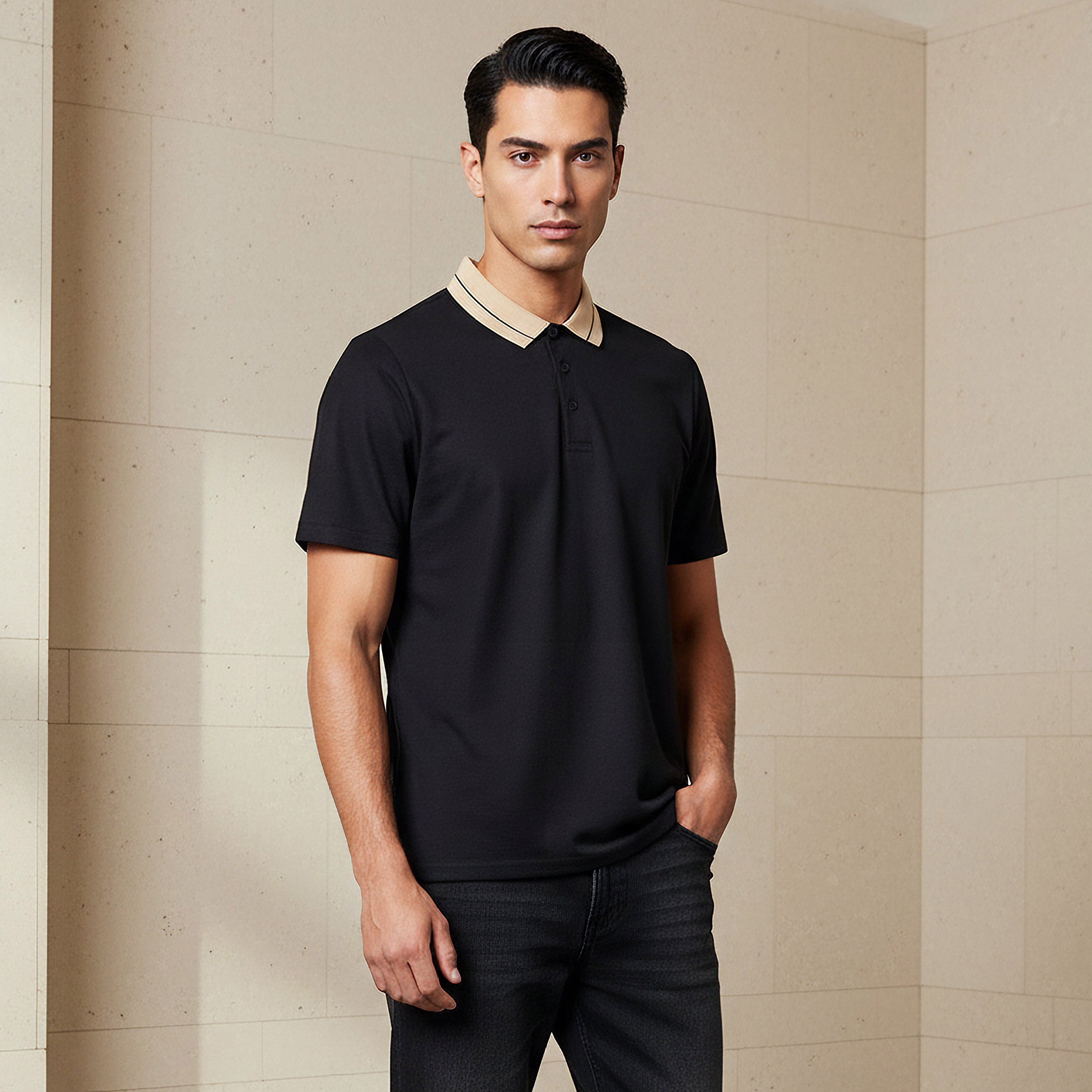 Men Short Sleeves Contrast Collar Pique Polo T-shirt-men-clothing-tshirtsandpolos-polos-image-1
