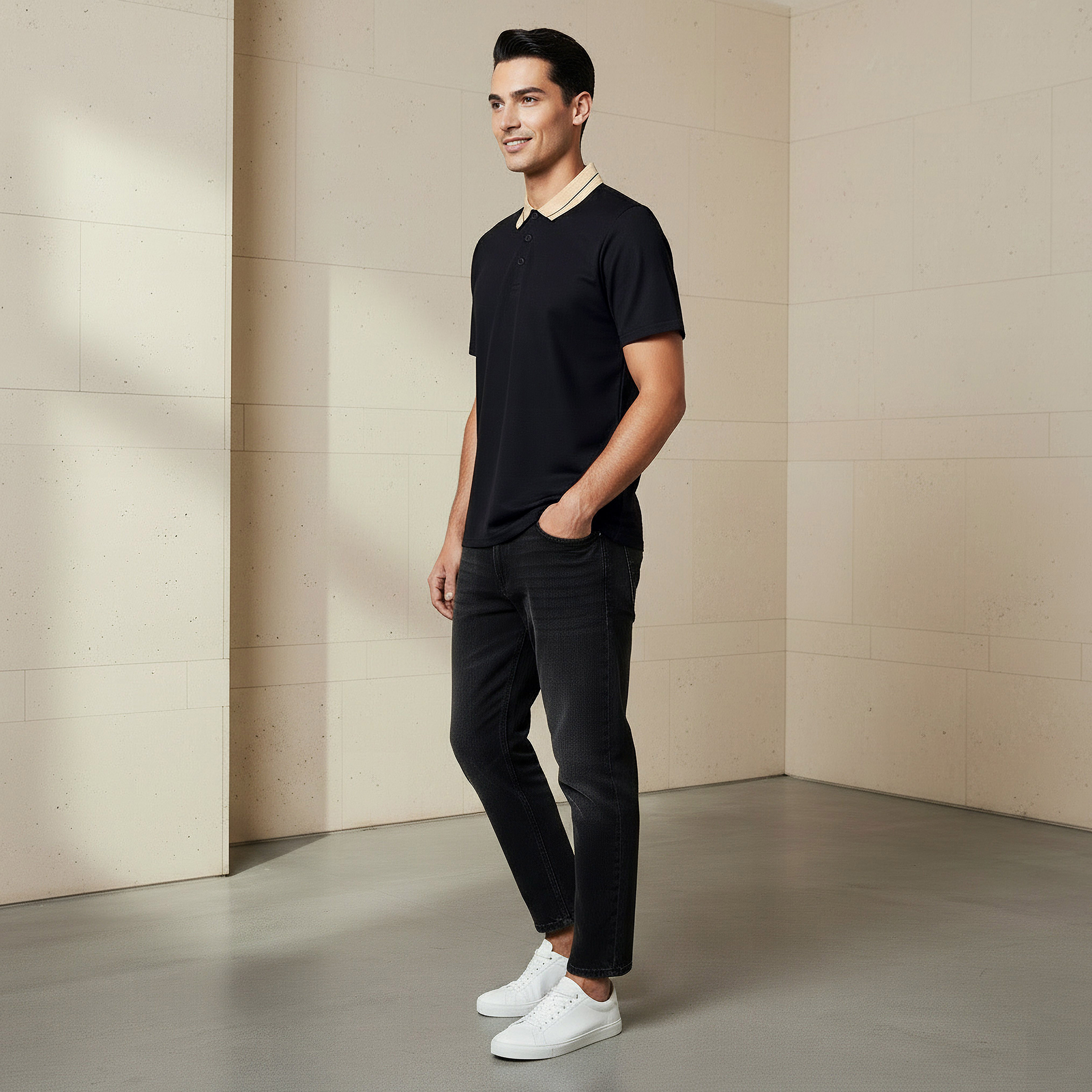 Men Short Sleeves Contrast Collar Pique Polo T-shirt-men-clothing-tshirtsandpolos-polos-image-2