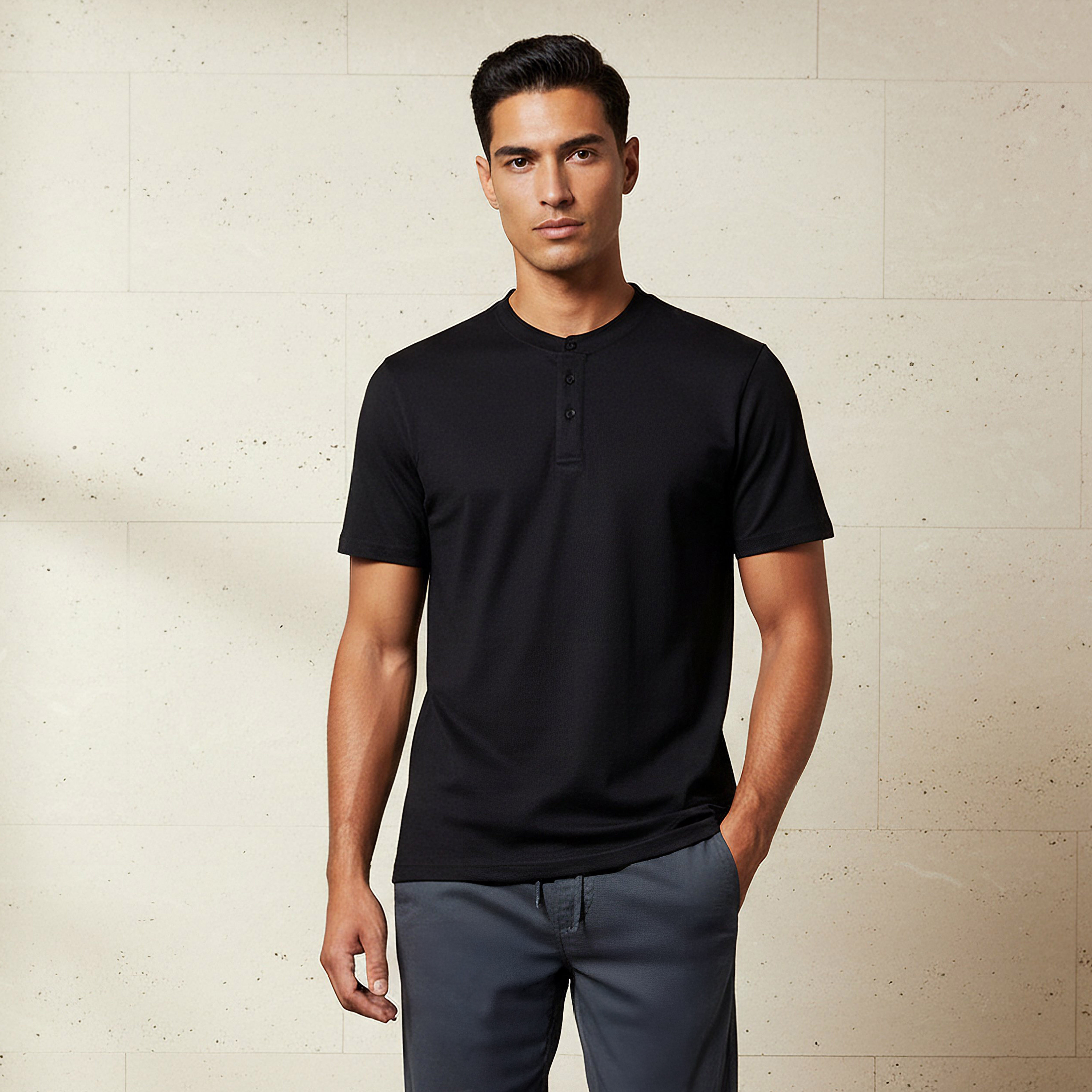 Men Regular Fit Henley Neck Short Sleeves Pique T-shirt-men-clothing-tshirtsandpolos-tshirts-image-1