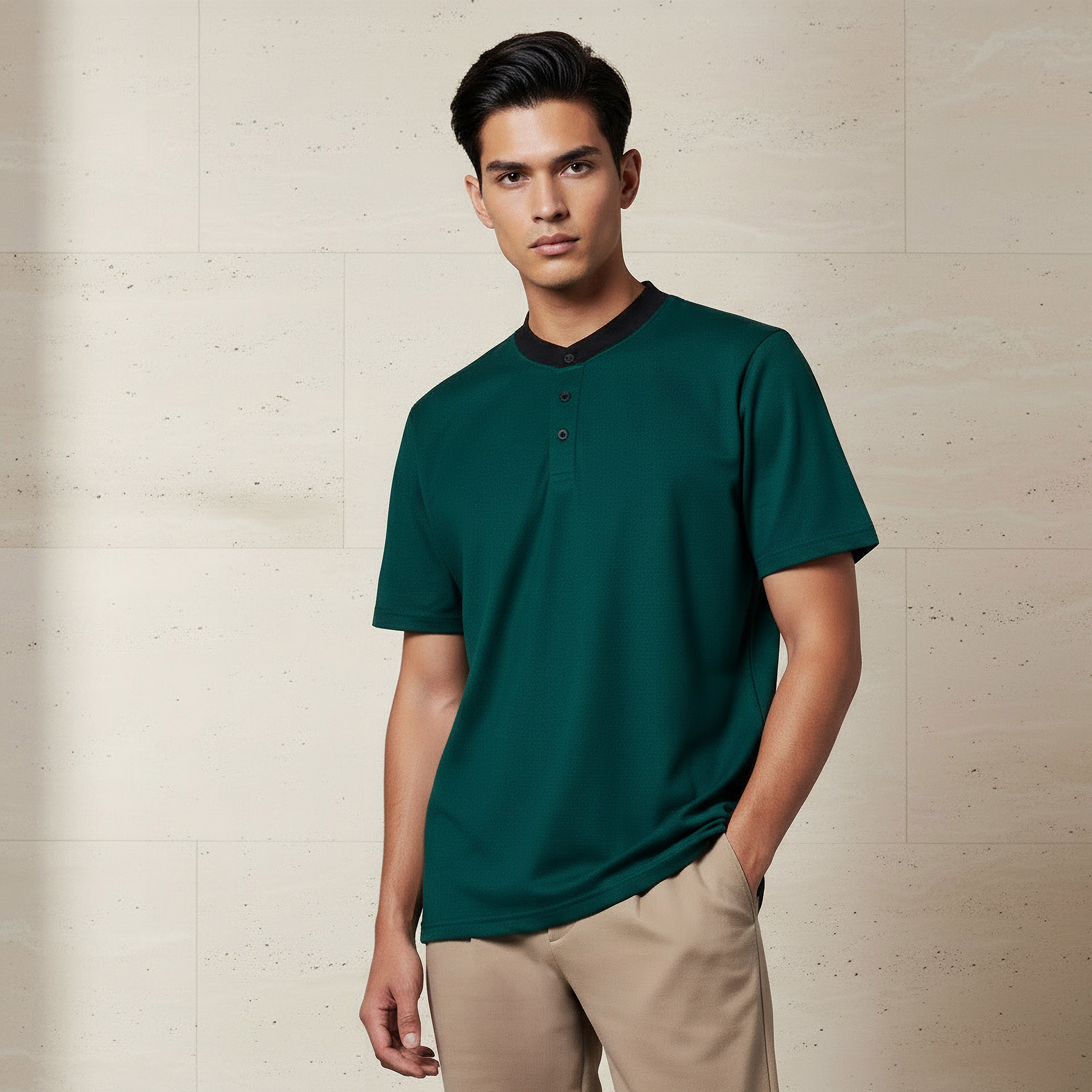 Men Regular Fit Henley Neck Short Sleeves Pique T-shirt-men-clothing-tshirtsandpolos-tshirts-image-1