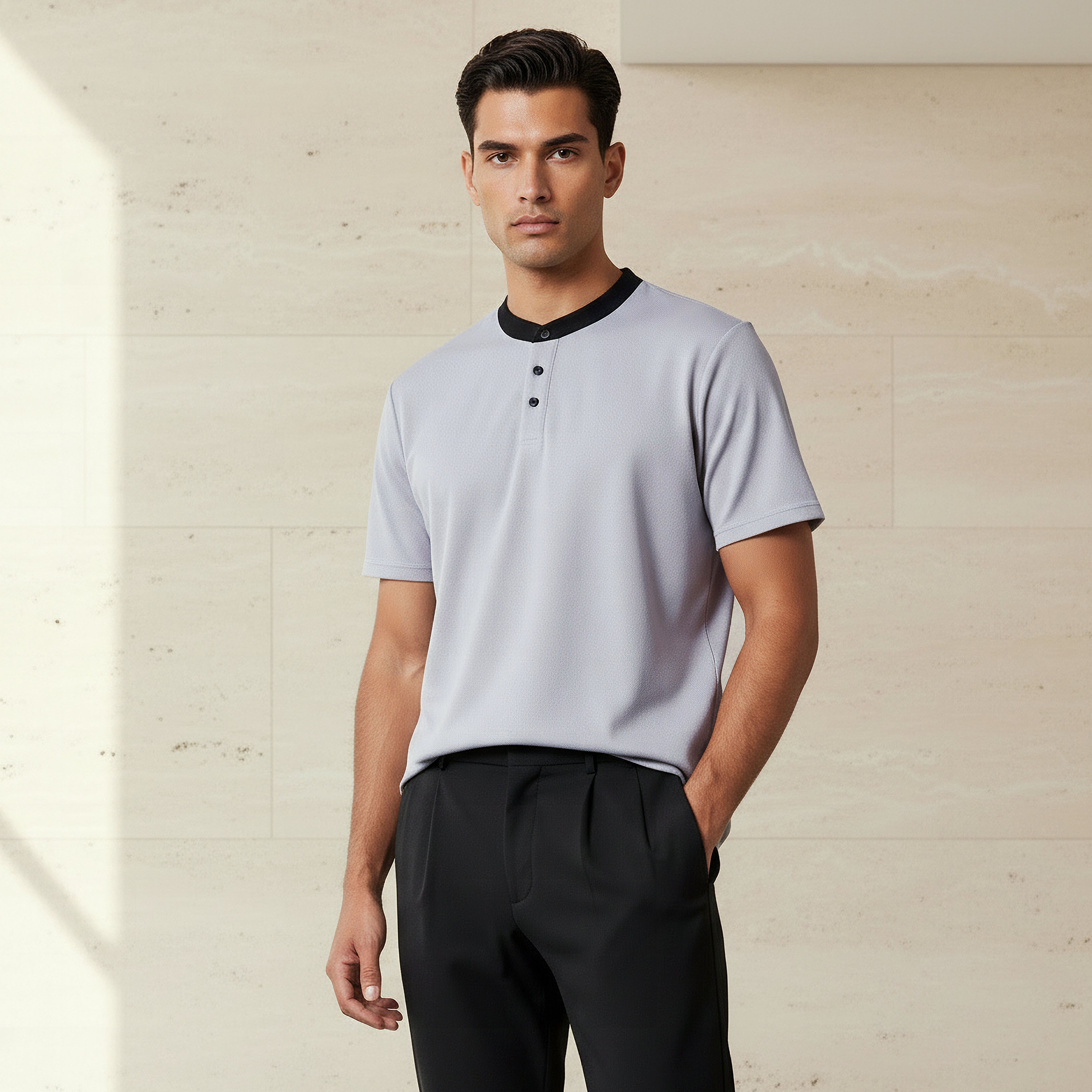 Men Regular Fit Henley Neck Short Sleeves Pique T-shirt-PROMO_SP_QAT_2_BUY2FORQAR89_130625-image-1