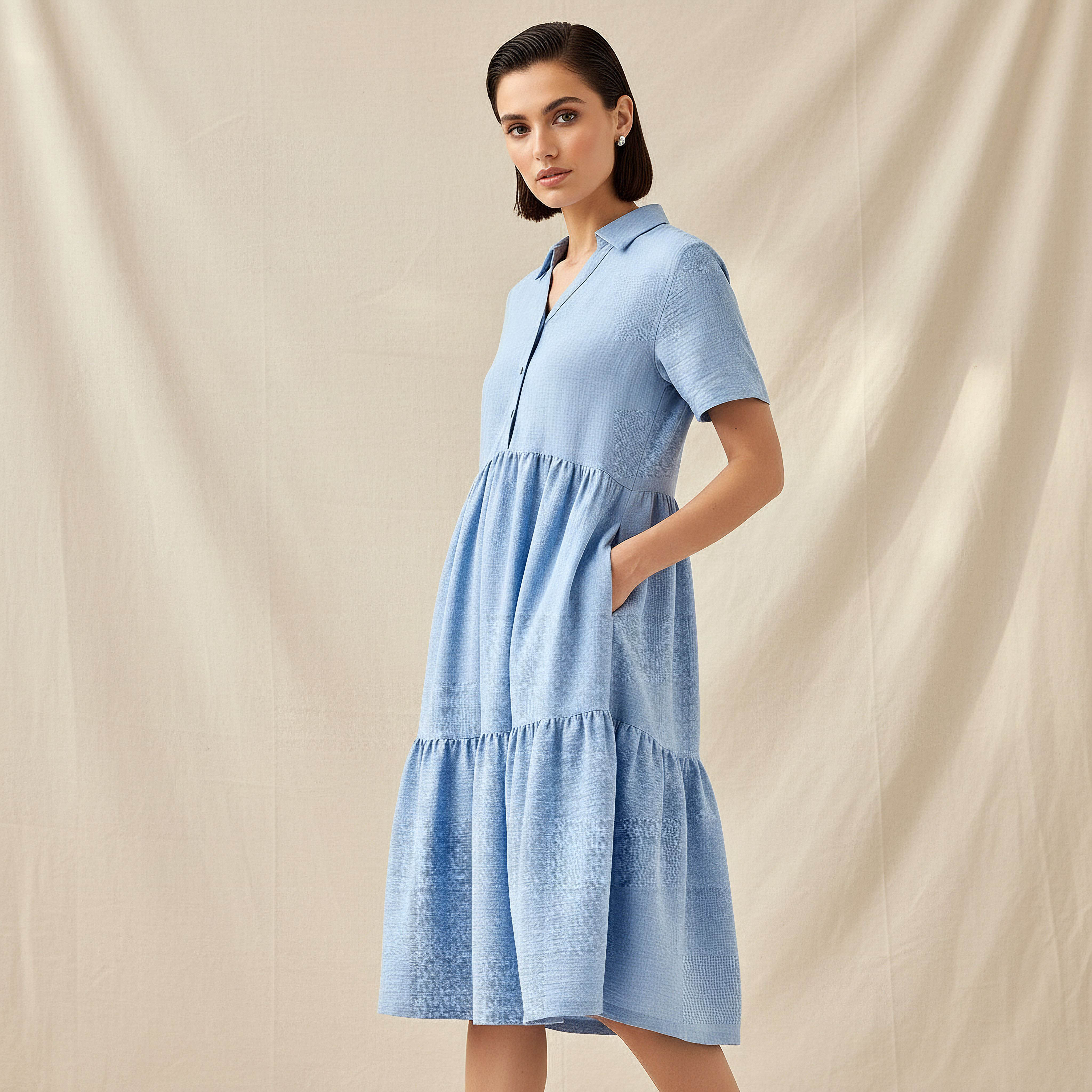 Tiered Midi Dress with Collar-women-clothing-dresses-image-1