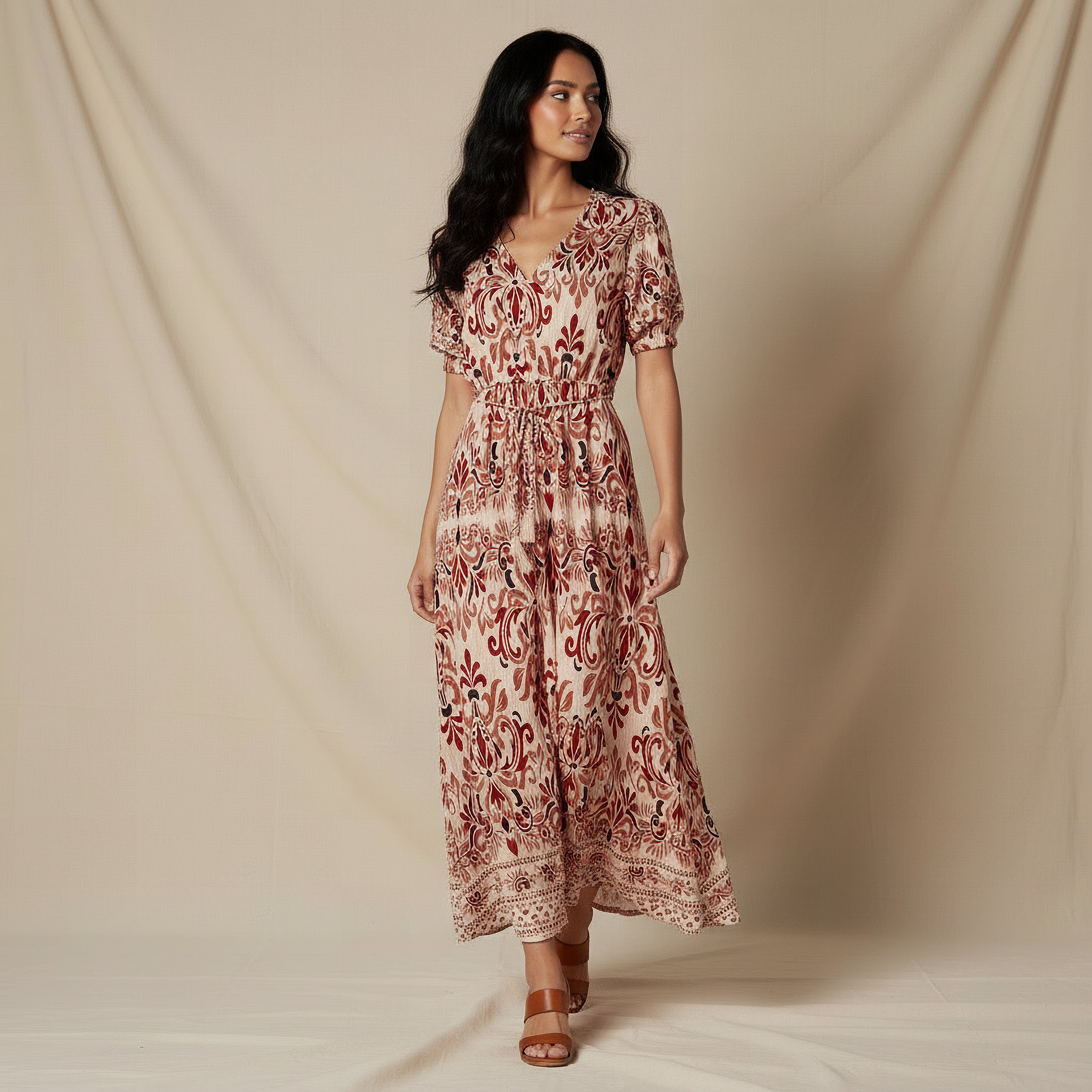 Printed Women Dress with V-neck-women-clothing-dresses-image-2