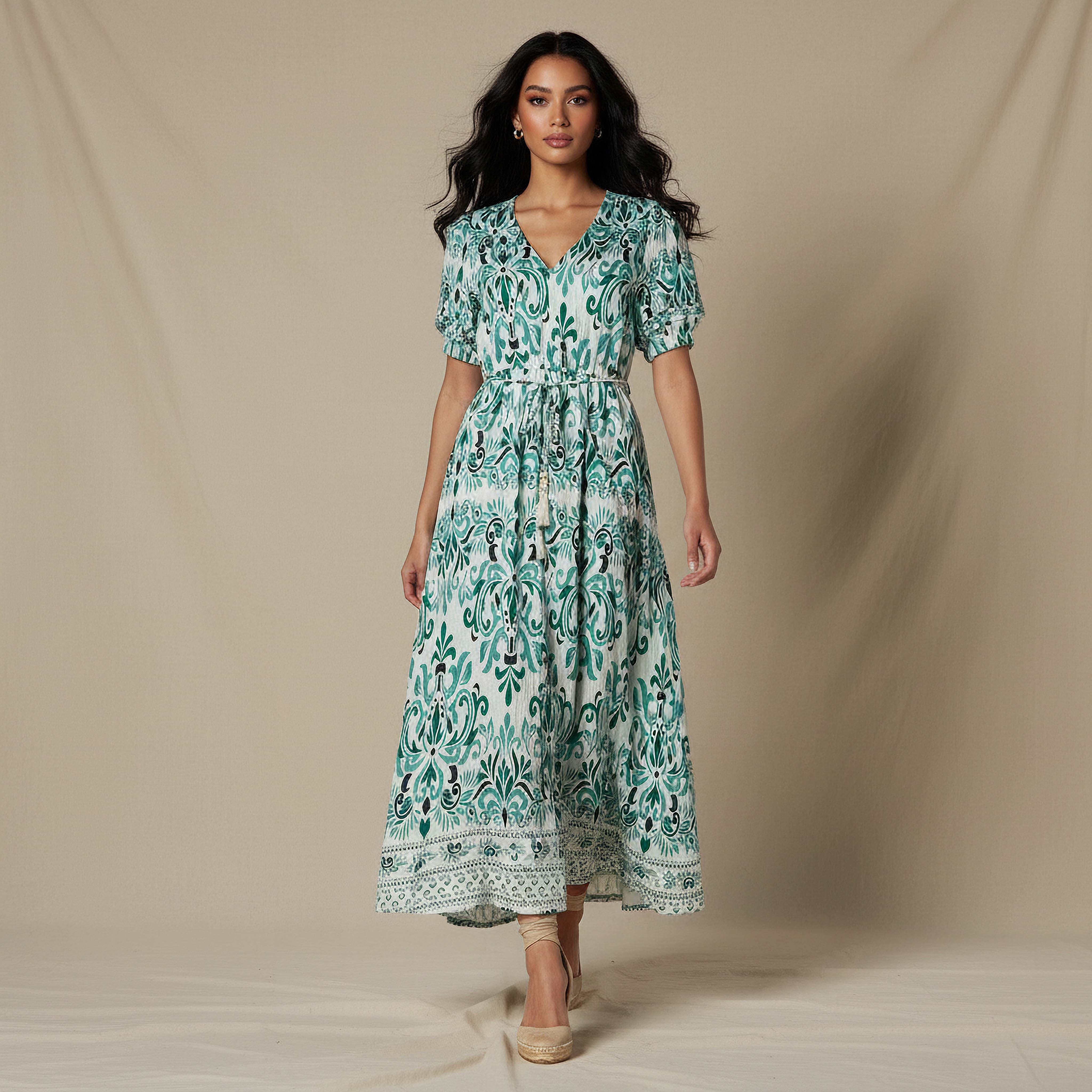 Printed Women Dress with V-neck-women-clothing-dresses-image-1